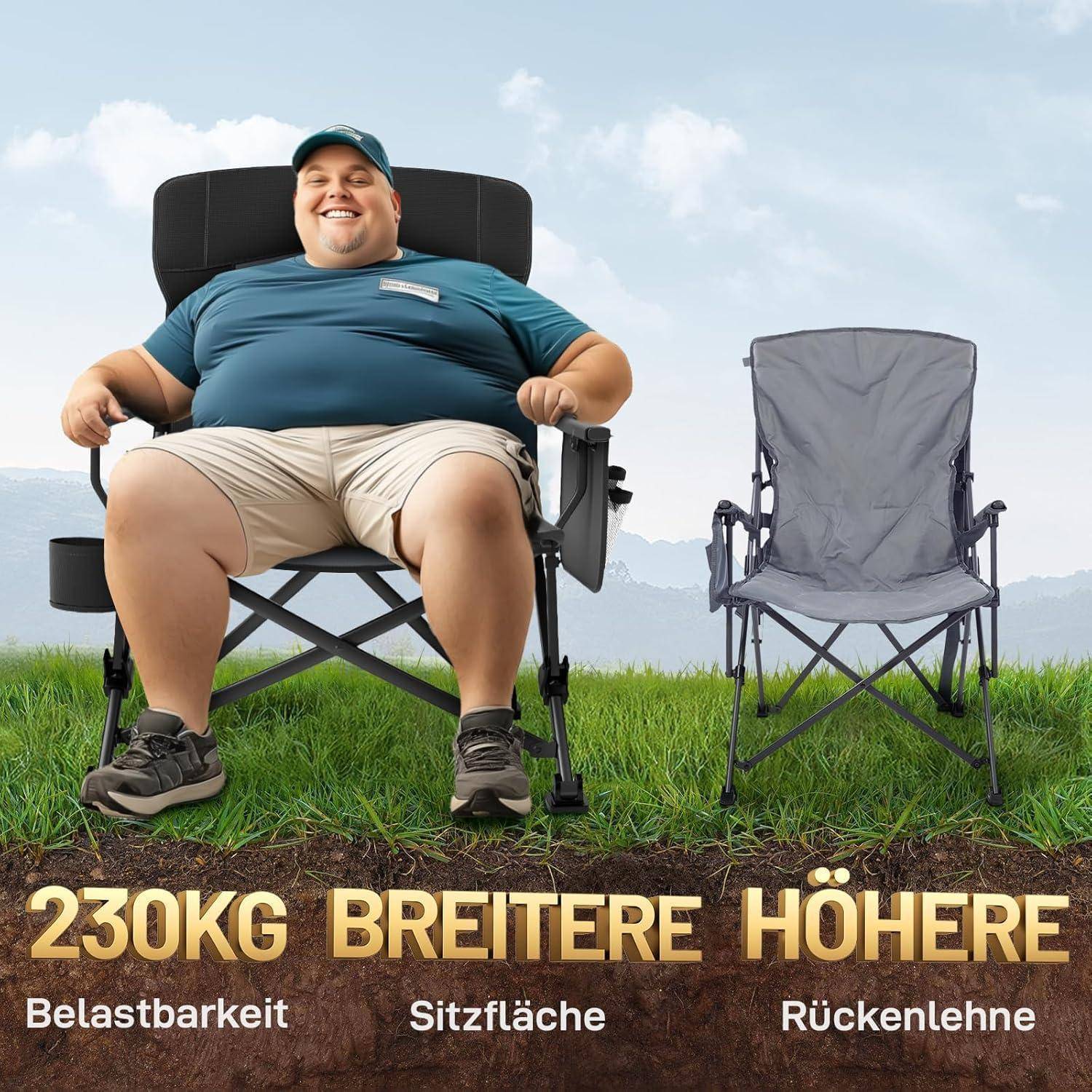 Campingstuhl Faltbar XXL 230KG Belastbar Klappstuhl mit Seitentasche