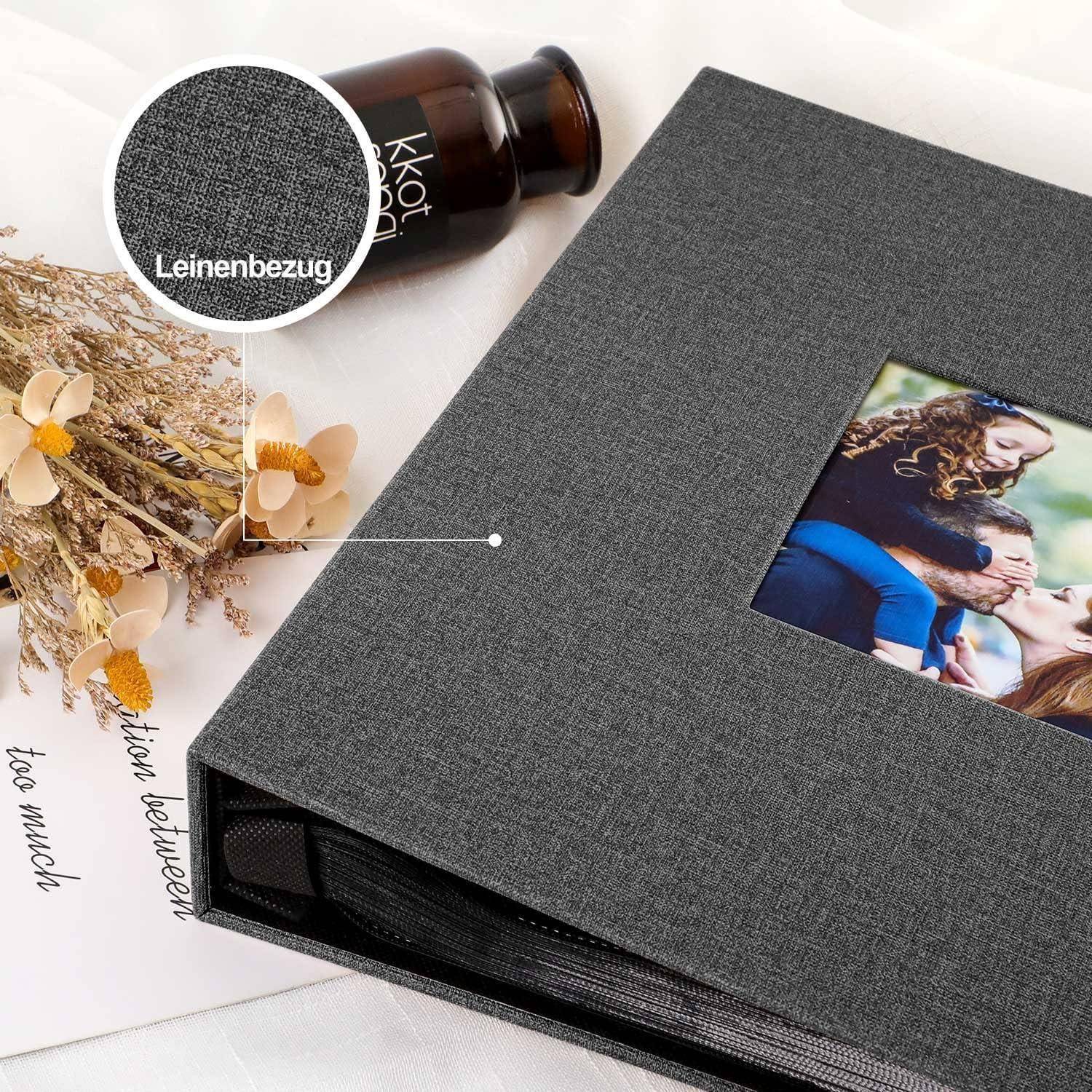 Fotoalbum 10x15 600 Schwarz Leinen Einsteckalbum für Hoch und