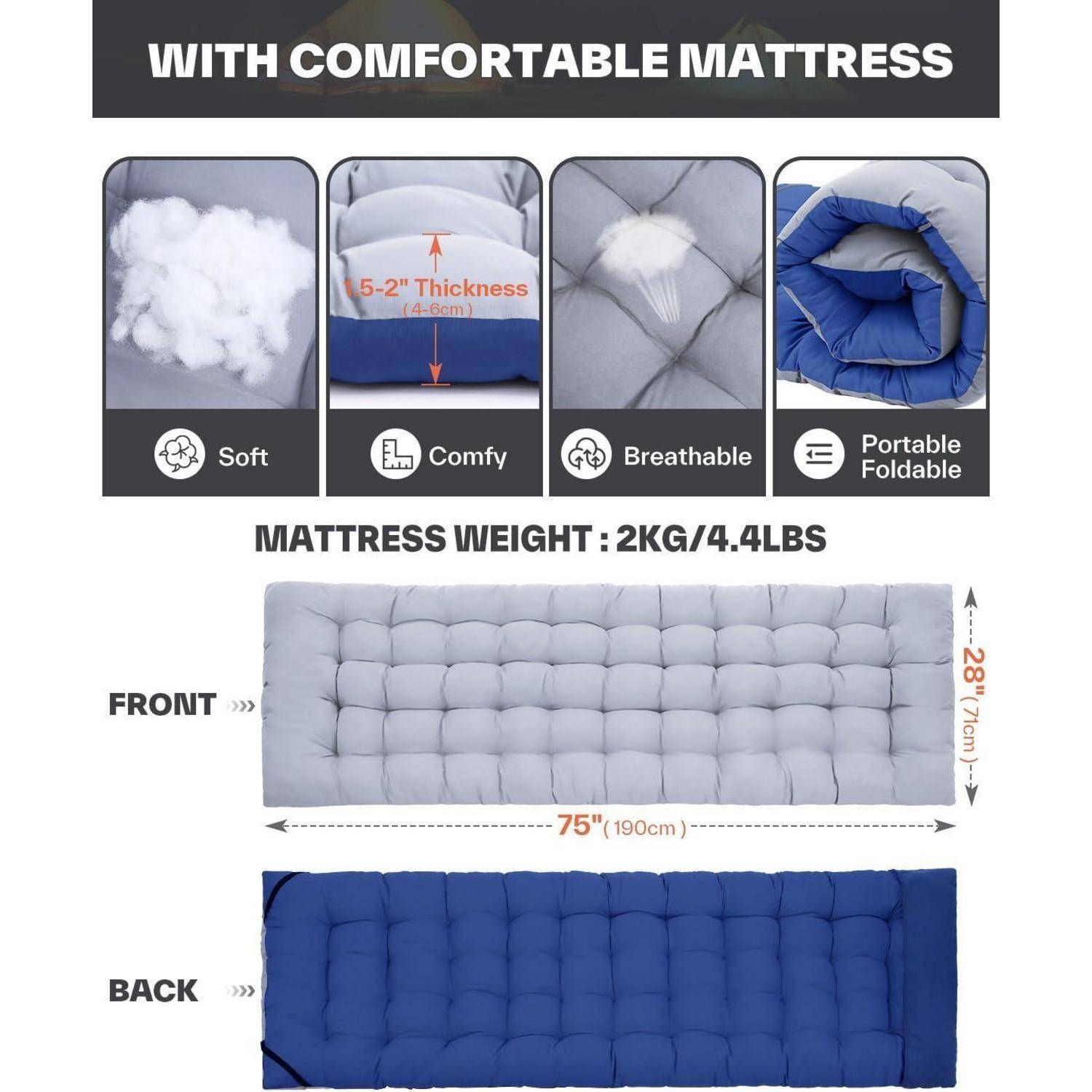 Feldbett mit Matratze 71cm 204KG Klappbett Campingbett Gästebett