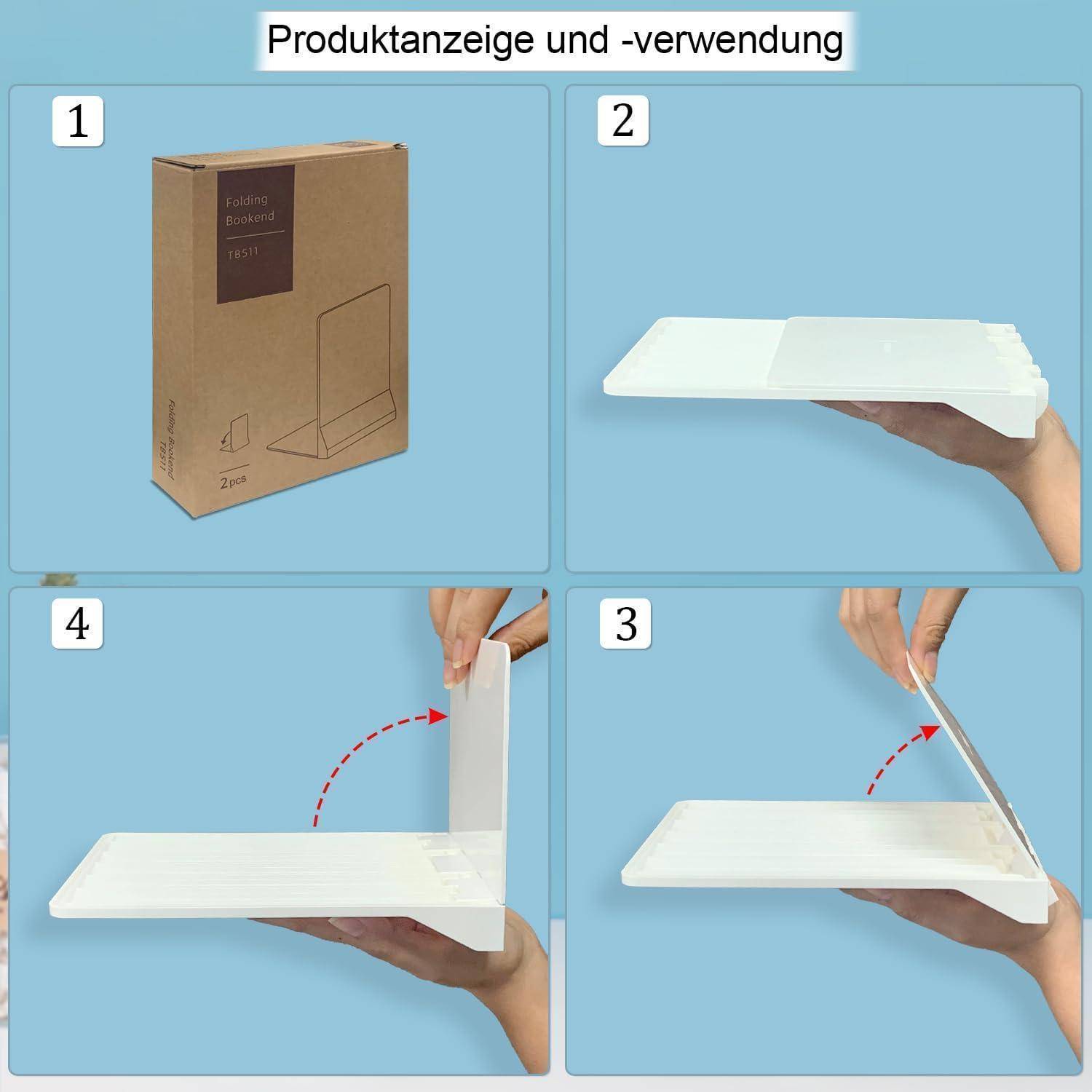 Buchstütze faltbar Bücherhalter Buchstopper Regal weiß 2 Paar