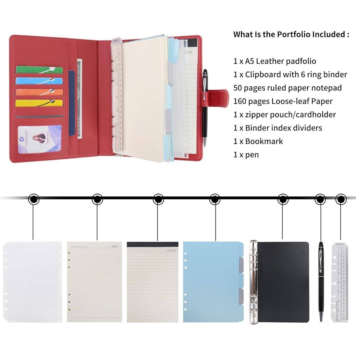 Liniertes A5 PU Leder Journal Nachfüllbar Schreibblock Rot