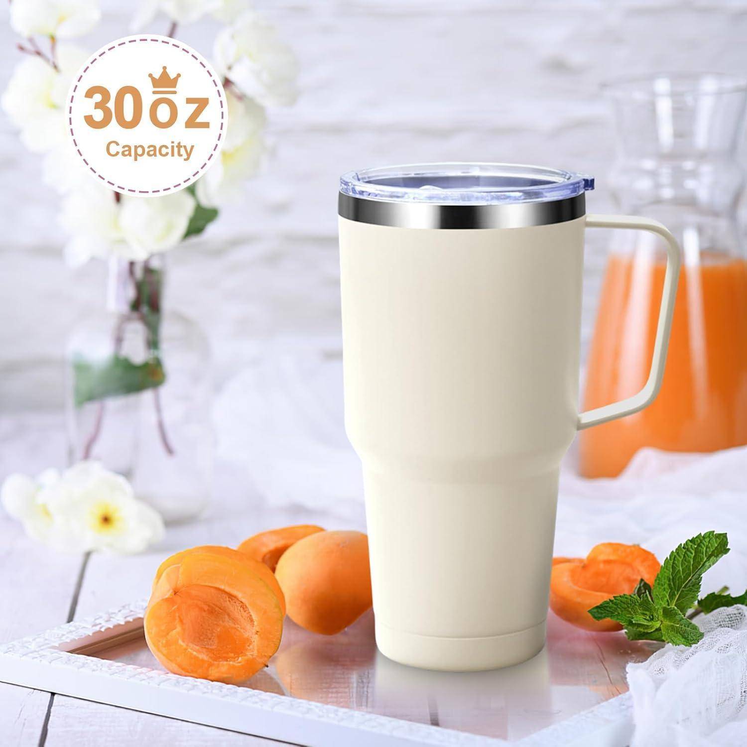 Doppelwandiger Thermobecher 900ml mit Strohhalm und Henkel, Edelstahl