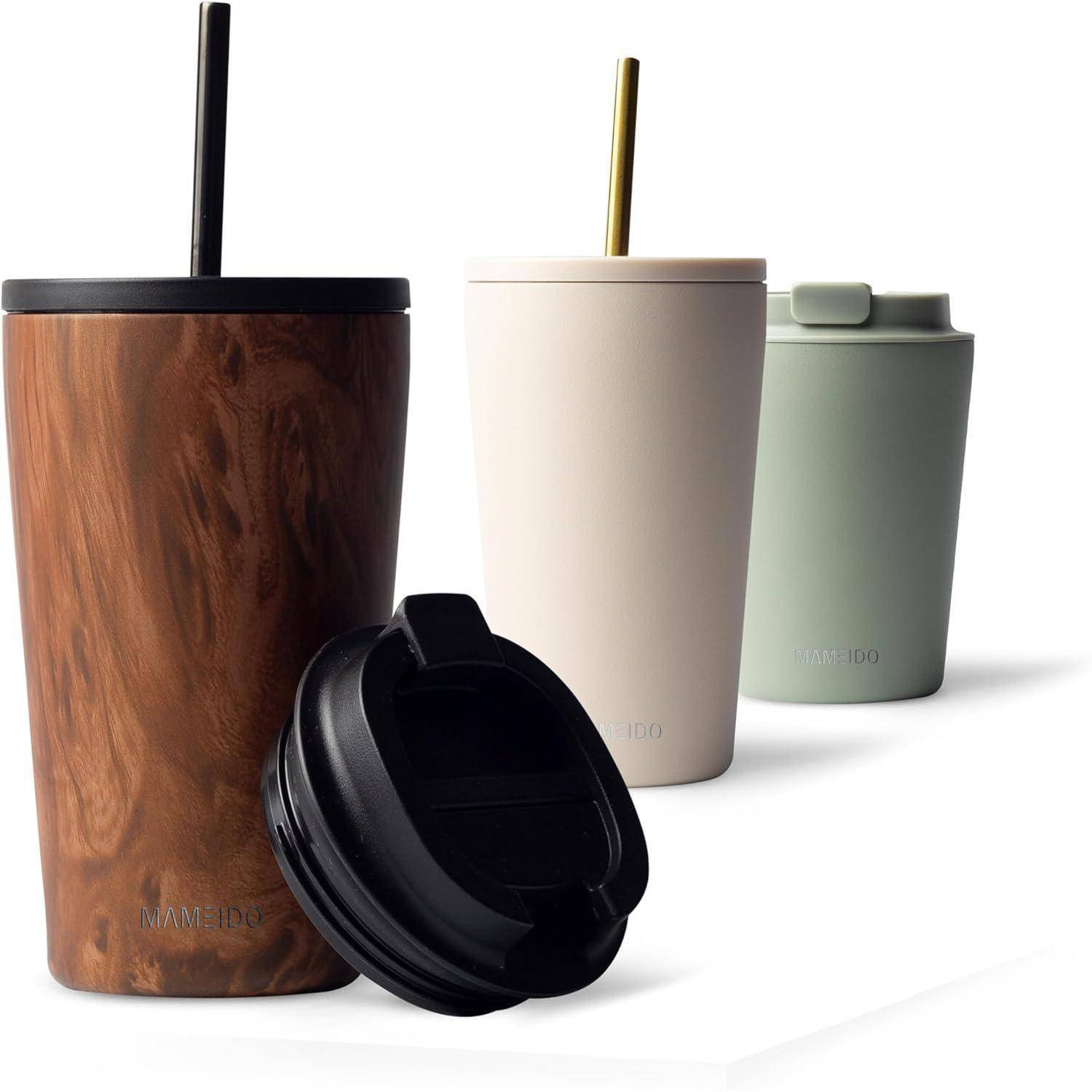 Thermobecher mit Strohhalm 470ml & 700ml isoliert aus Edelstahl Oak