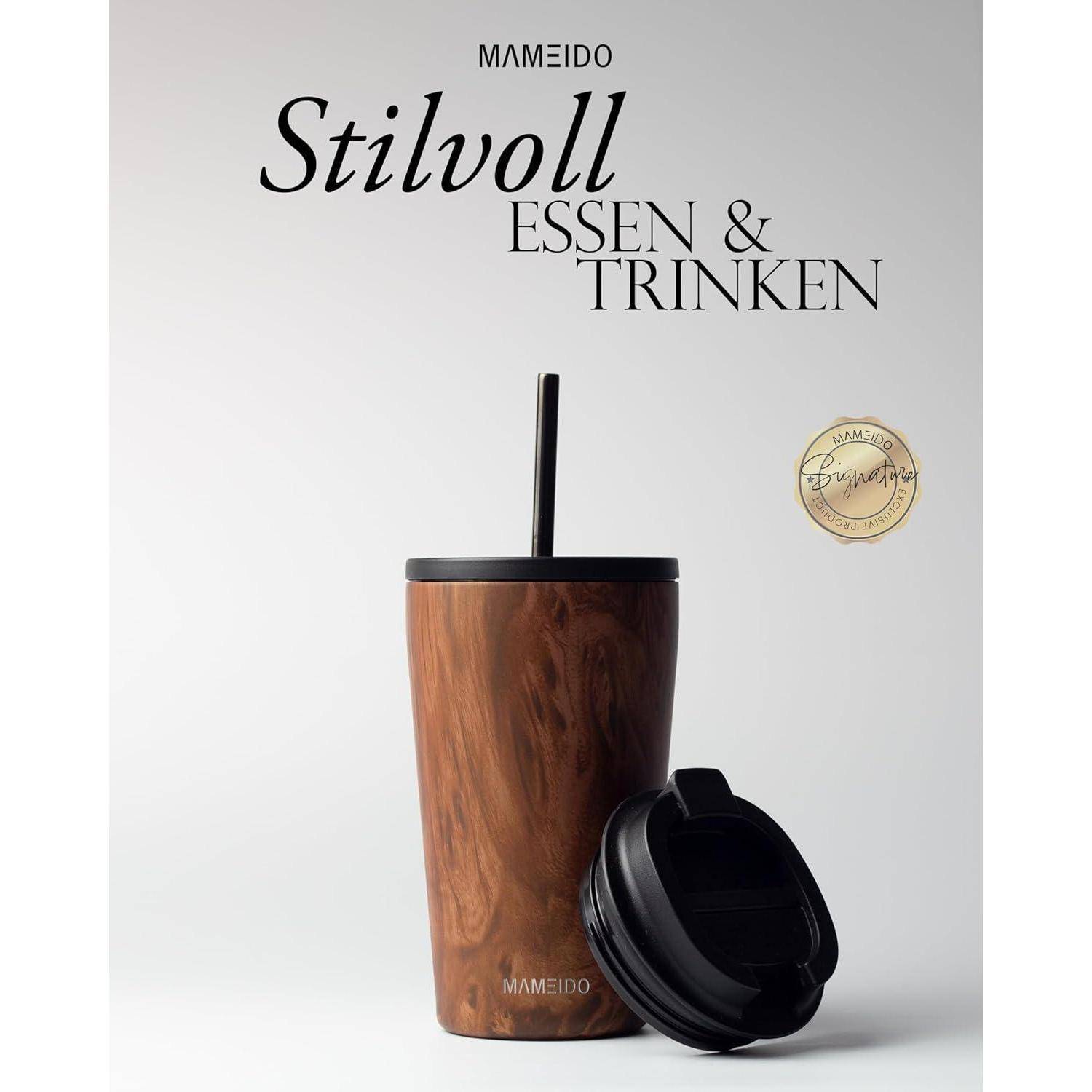 Thermobecher mit Strohhalm 470ml & 700ml isoliert aus Edelstahl Oak
