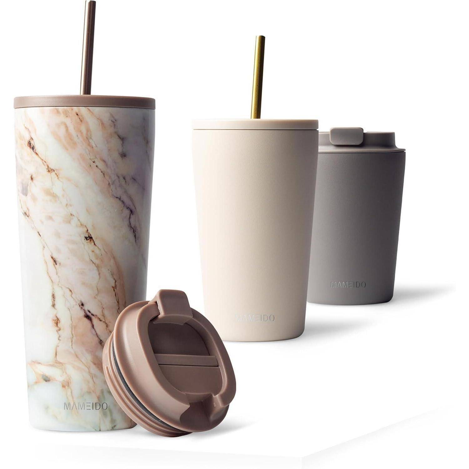 Thermobecher mit Strohhalm 700ml & 470ml Edelstahl doppelwandig Pearl