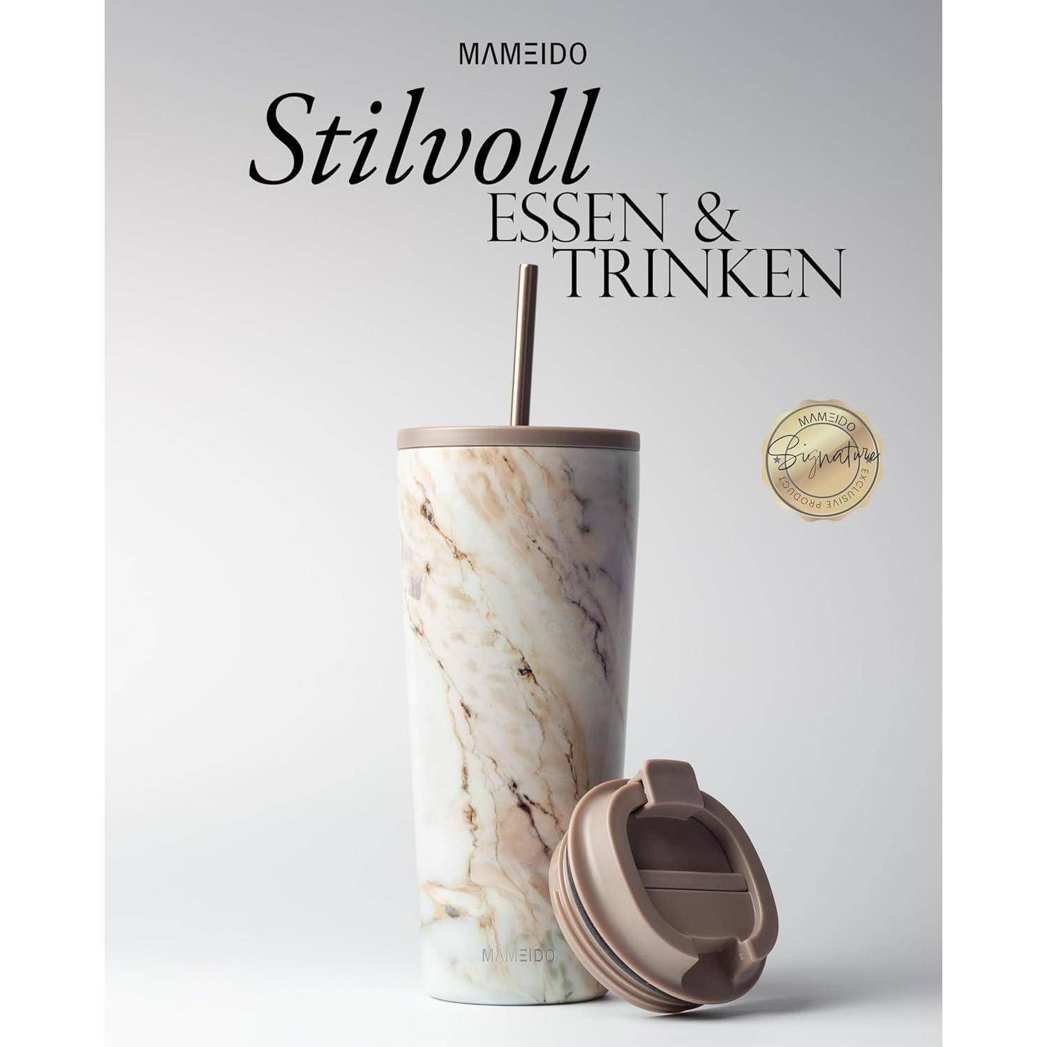 Thermobecher mit Strohhalm 700ml & 470ml Edelstahl doppelwandig Pearl