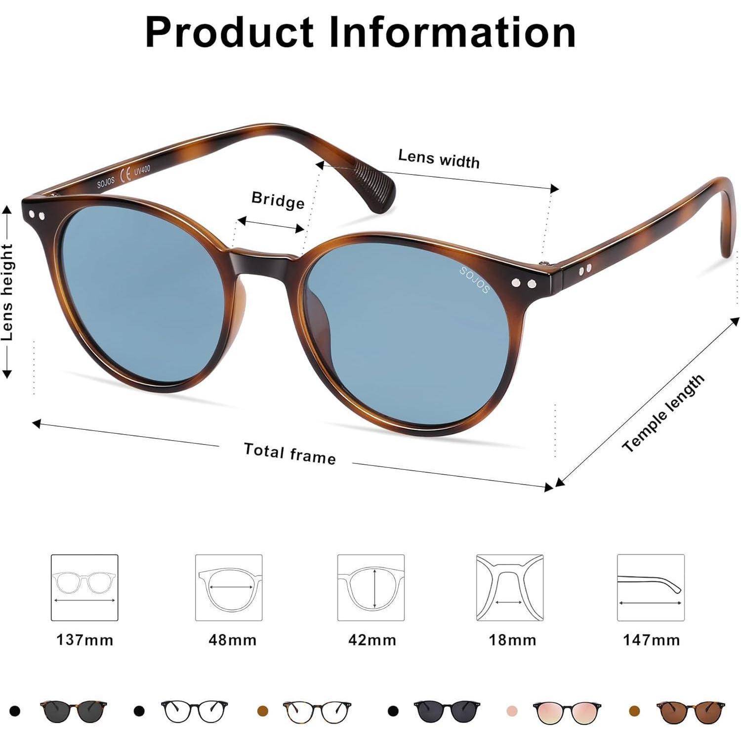 Sonnenbrille Polarisiert Rund Damen Braun Rahmen Ghellblau Linse