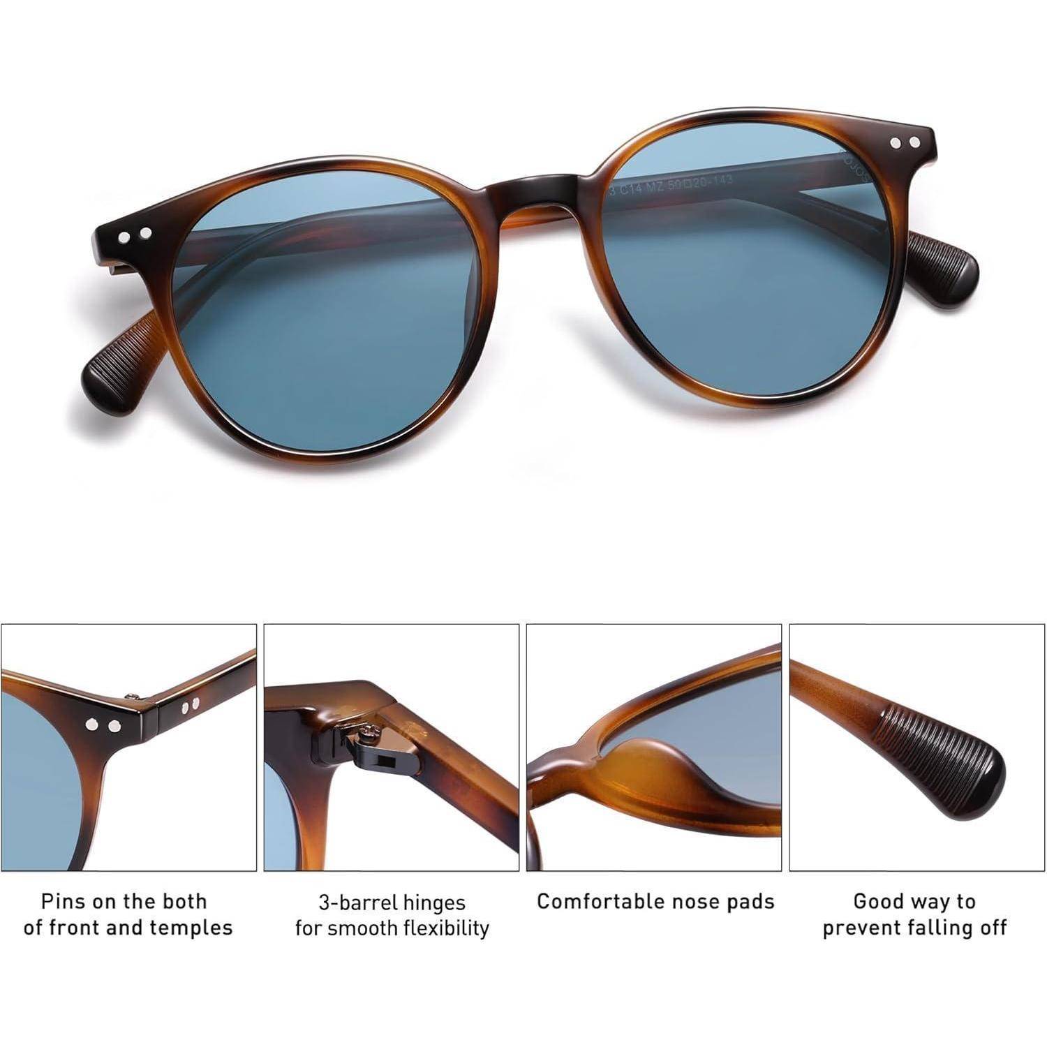 Sonnenbrille Polarisiert Rund Damen Braun Rahmen Ghellblau Linse