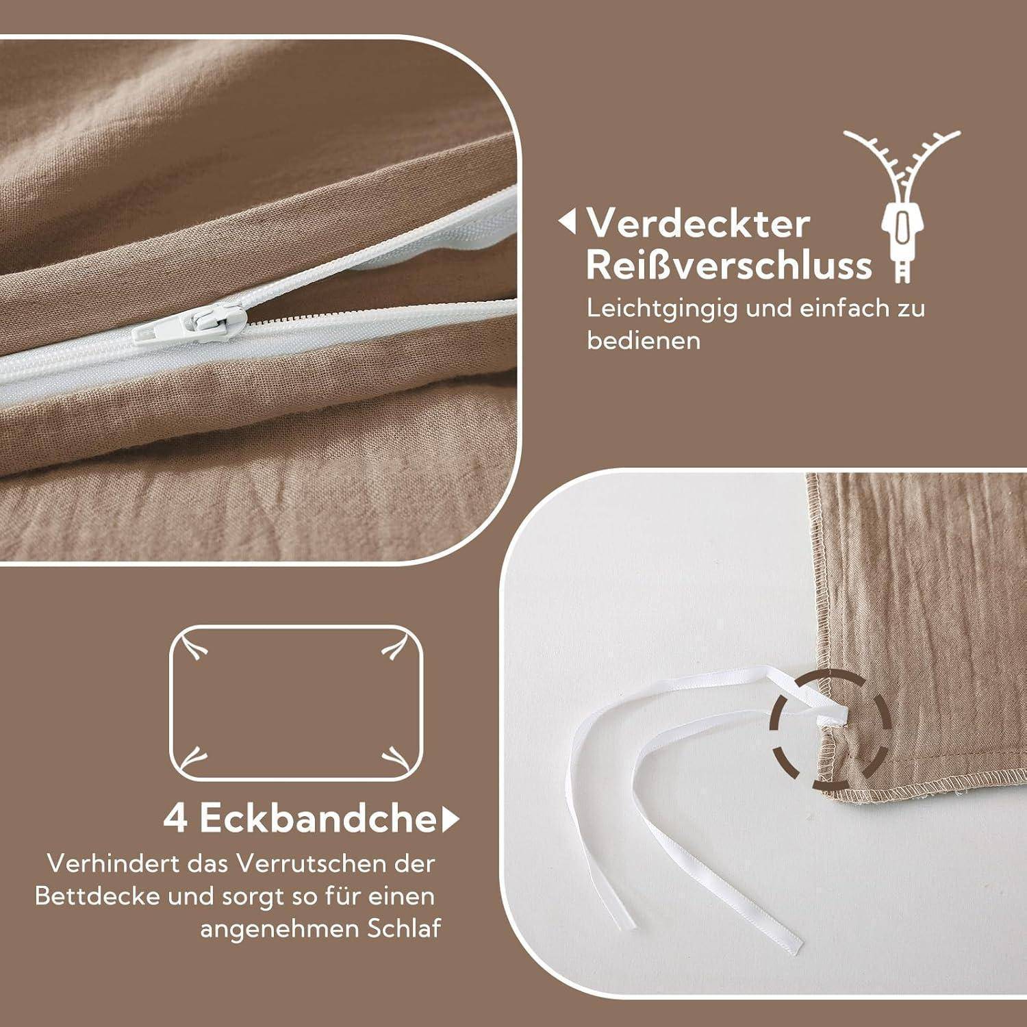 Doppelmusselin Bettwäsche 135x200 Baumwolle Kaffee 2tlg. 135*200cm 1x
