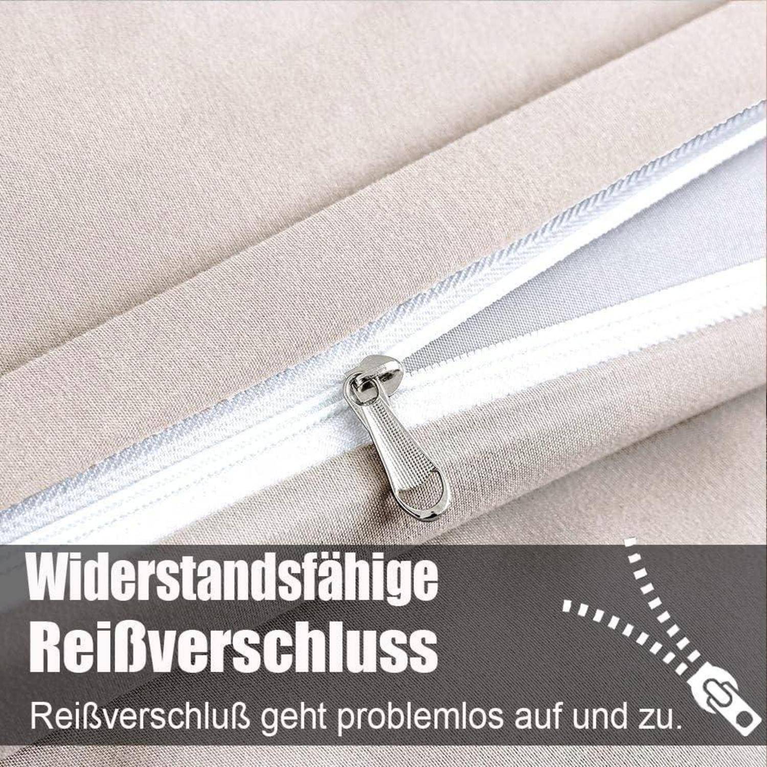 Nahaufnahme eines robusten Reißverschlusses auf neutralem Stoff mit Text: 'Widerstandsfähige Reißverschluss'. Zeigt Haltbarkeit und reibungslose Verwendung.