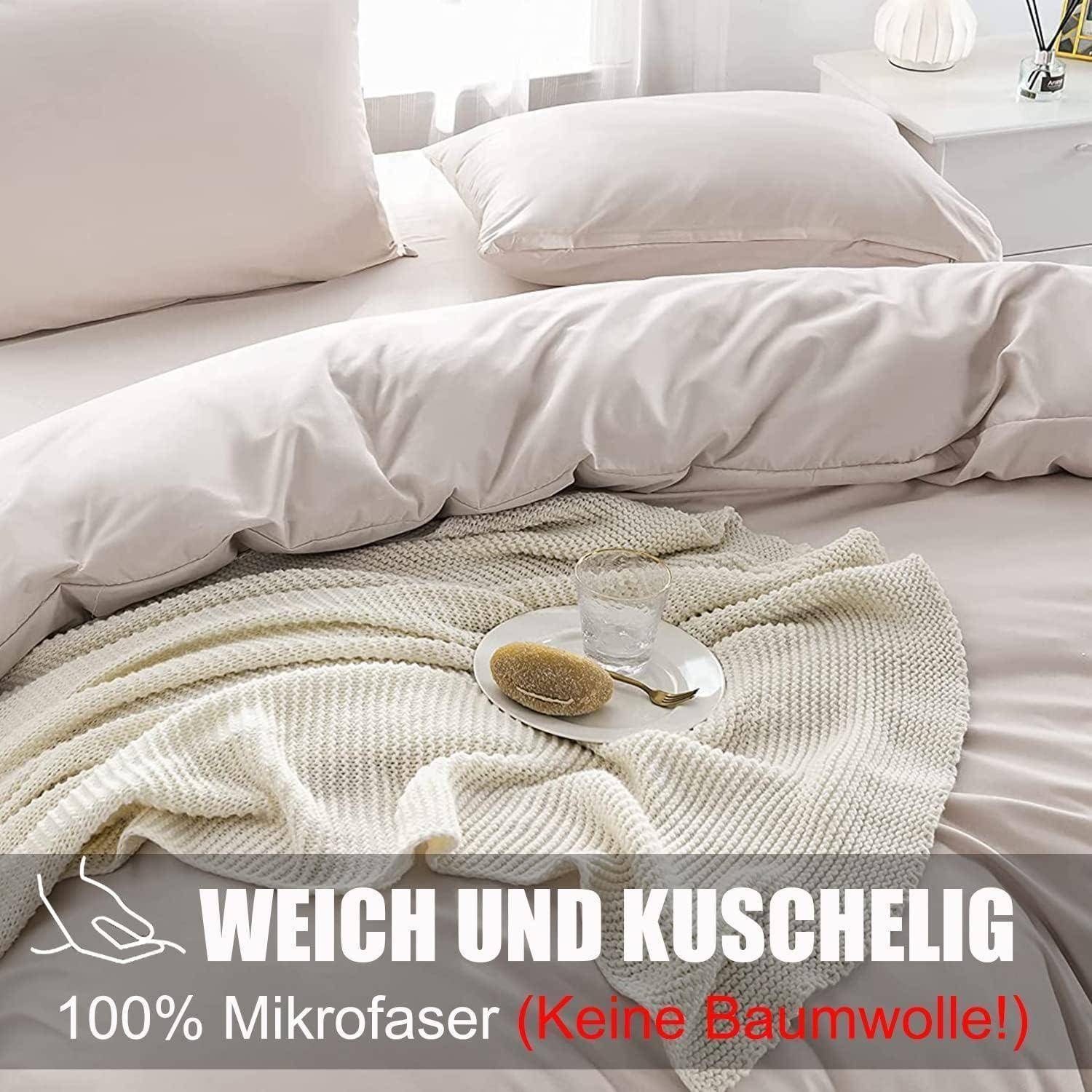 Bettwäsche 140x200 Beige Mikrofaser bügelfrei knitterfrei 1 Bettbezug