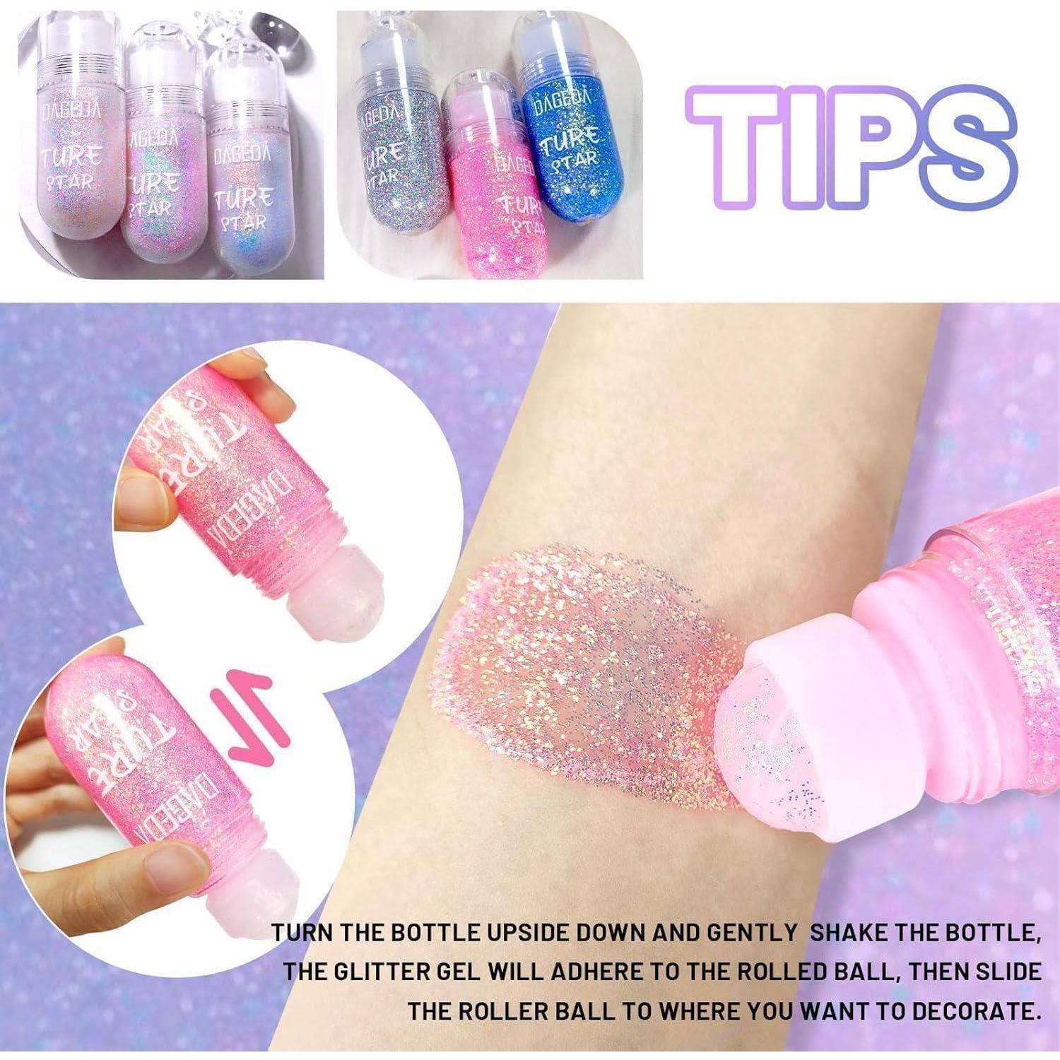 Glitter Gel Body Rollon Face Hair Mermaid Rave Halloween 01 Dazzle