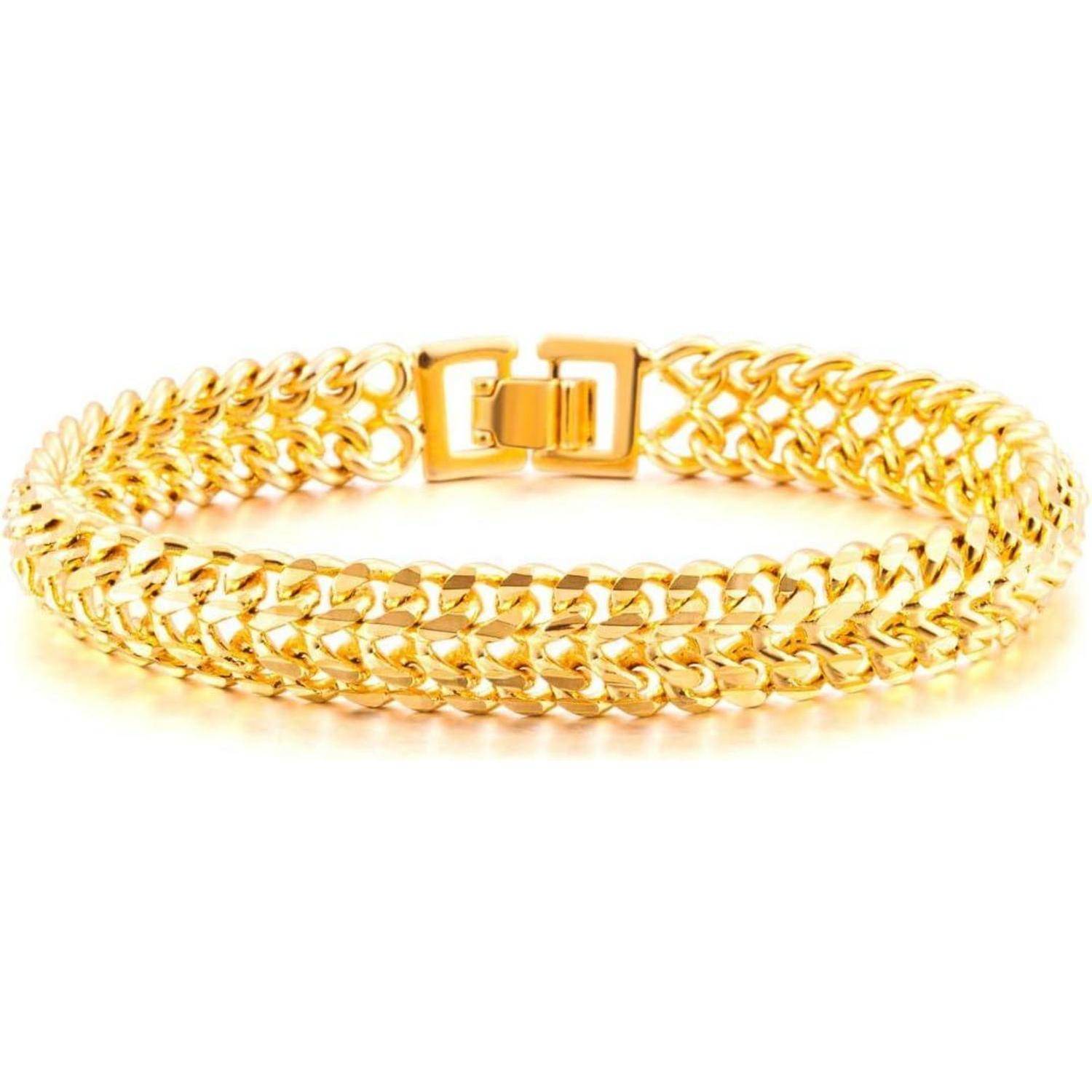Herren Edelstahl Armband Fahrradkette Biker Motorradkette Gold 21.5 cm