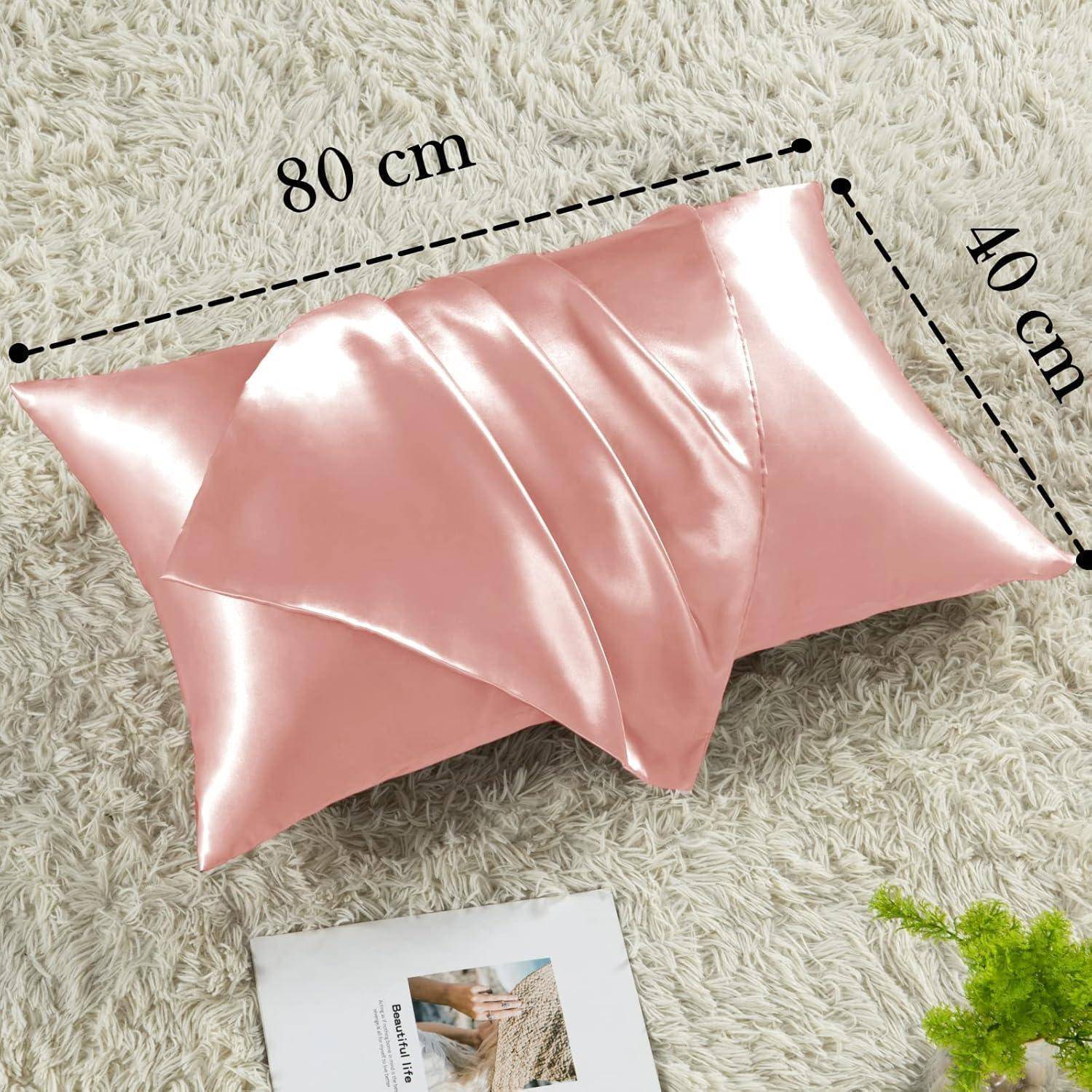 2er Set Satin Kissenbezug 40x80 Rosa Haargummis inkl. Umschlag