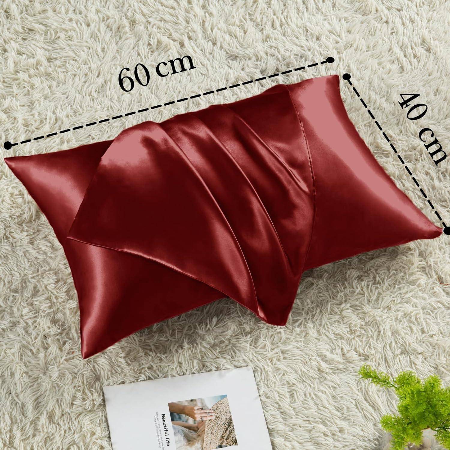 Satin Kissenbezug 40x60 Rot mit Haargummis, Pflege für Haar und Haut