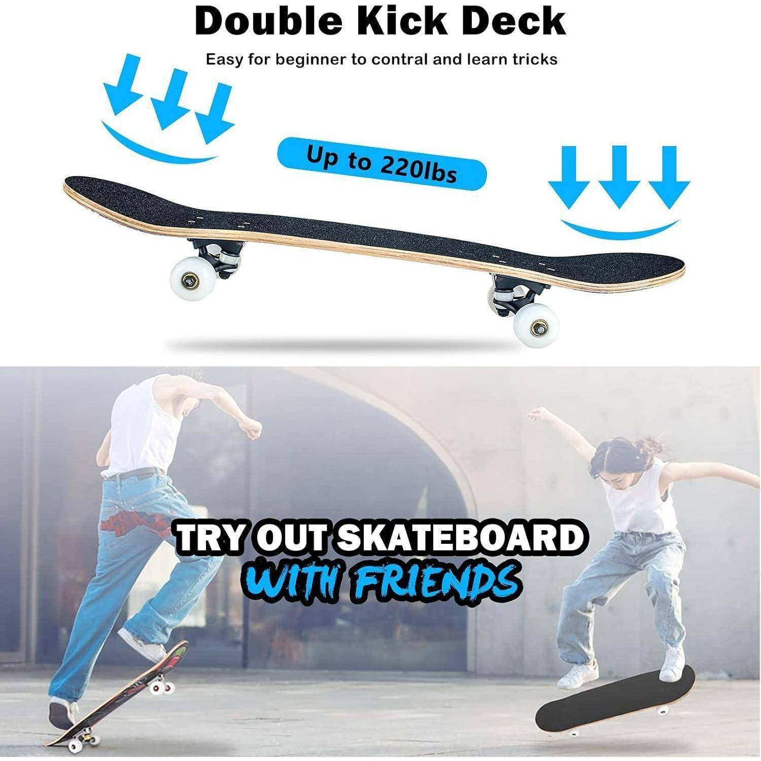 Skateboard 31x8Zoll Ahornholz 8lagig ABEC11 95A Rollen Sky