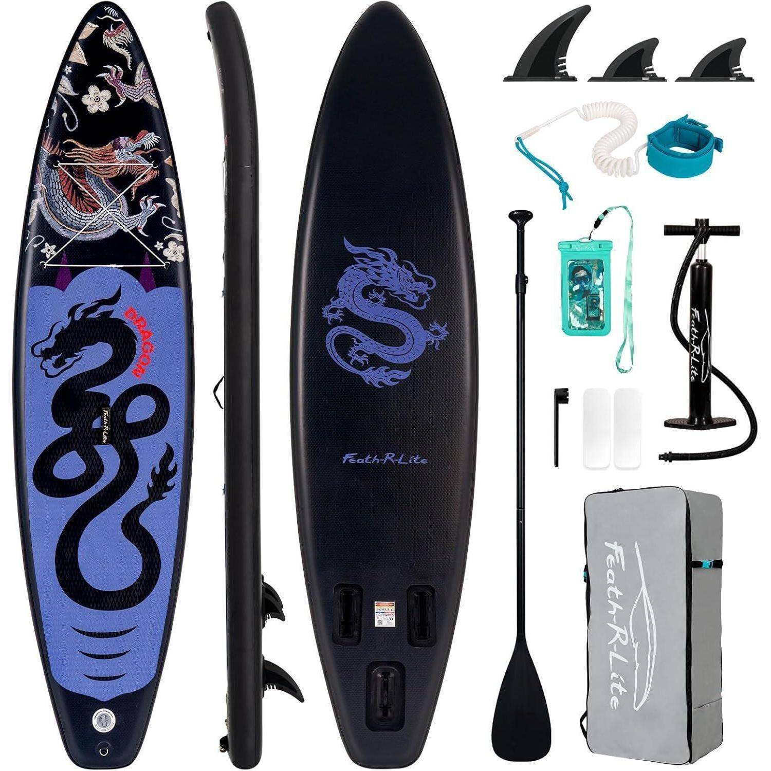 Aufblasbares Stand Up Paddle Board Drachenpferd Schwarz 335×82×15CM