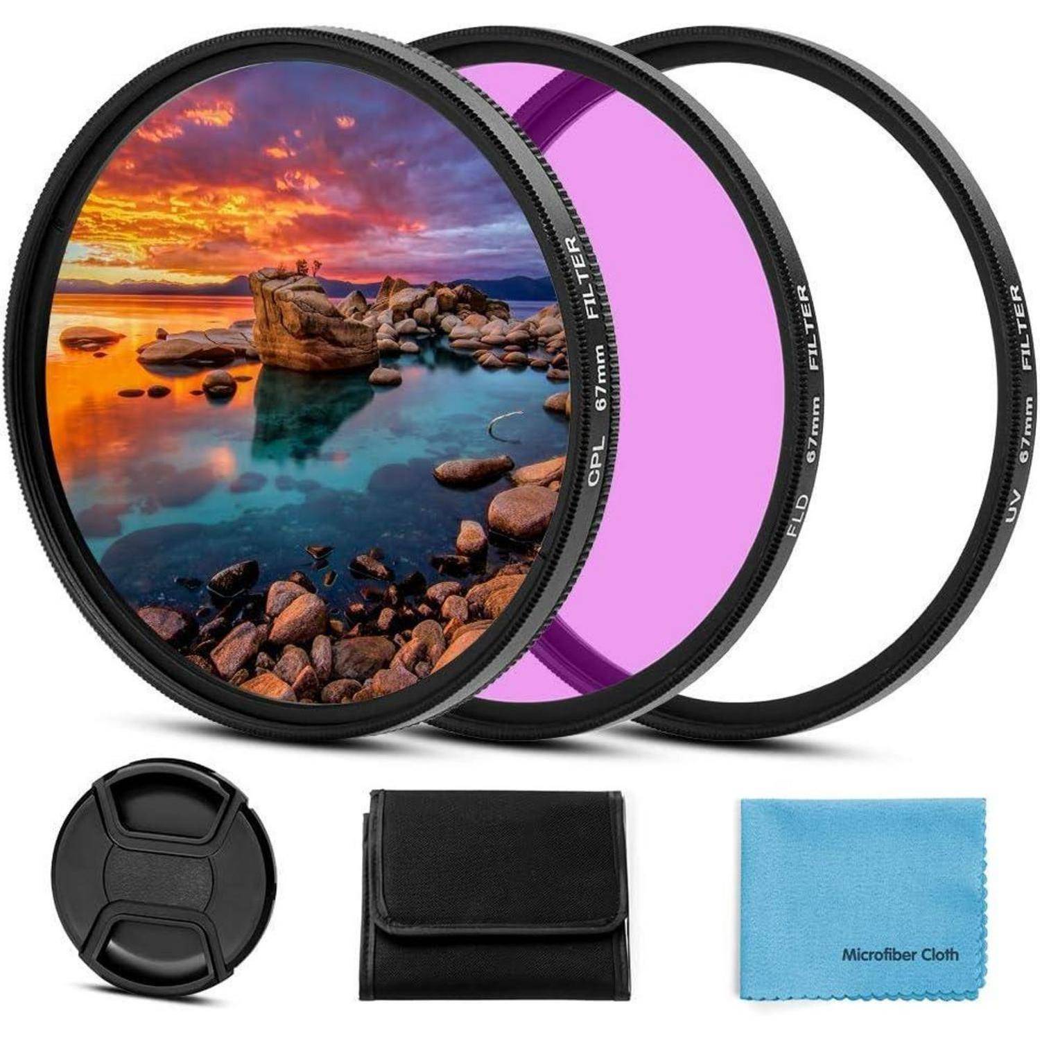 49mm UV CPL FLD Filter Set mit Objektivdeckel und Reinigungstuch