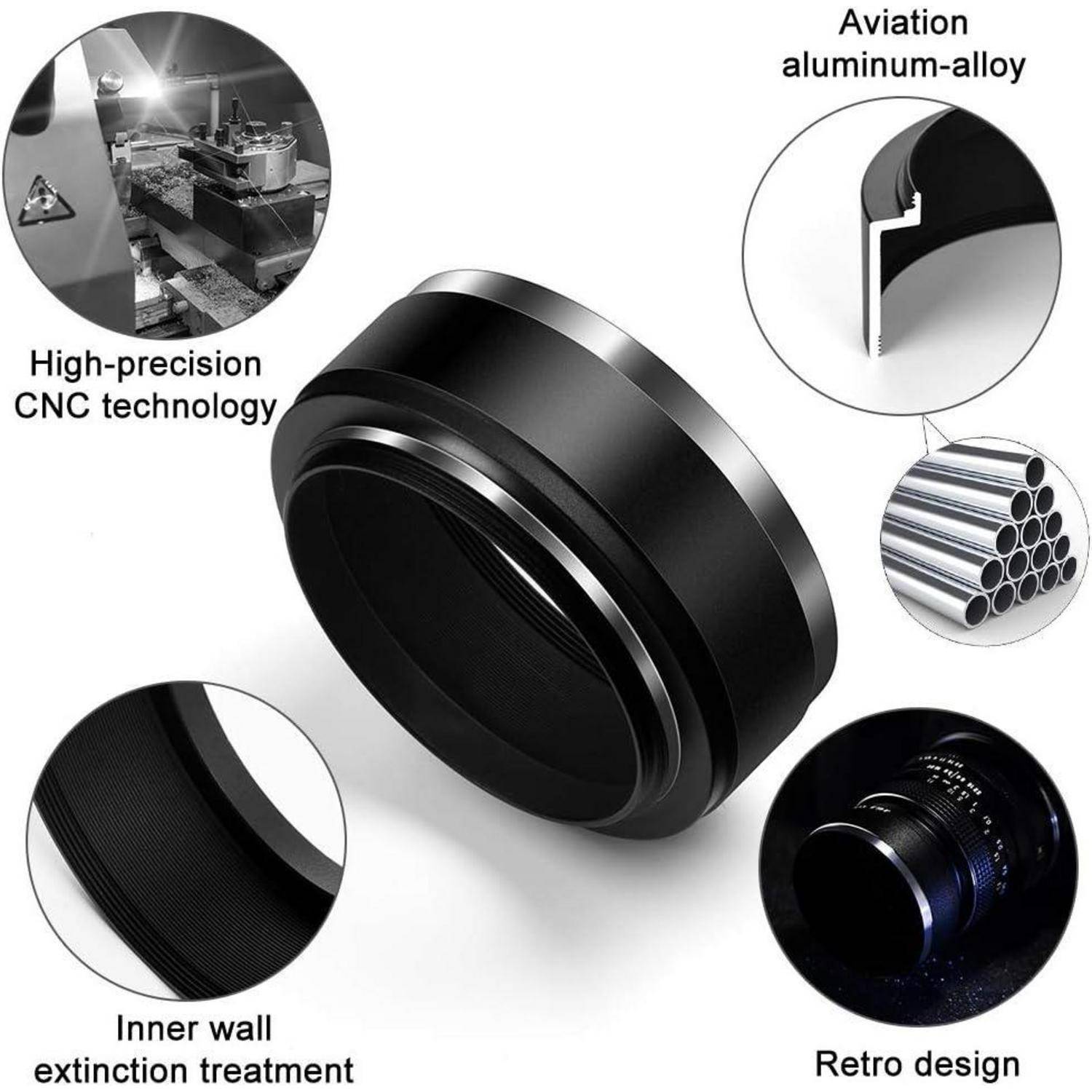 58mm Metall Gegenlichtblende mit Objektivdeckel und Reinigungstuch