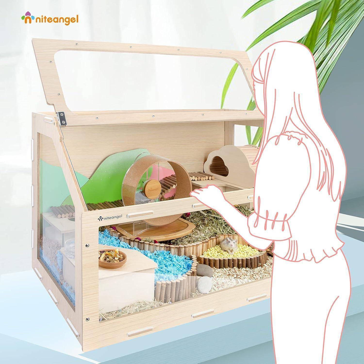 Niteangel Vista Hamsterkäfig schräger Öffnung MDF Aspen Kleintierkäfig