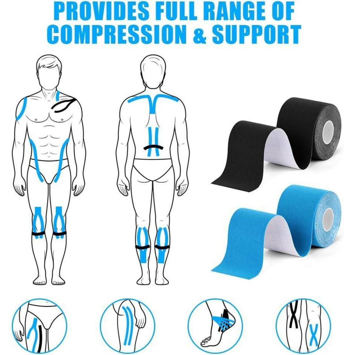 Kinesiotapes 5mx5cm 2 Rollen, Wasserfestes Sport Tape, Schwarz Blau