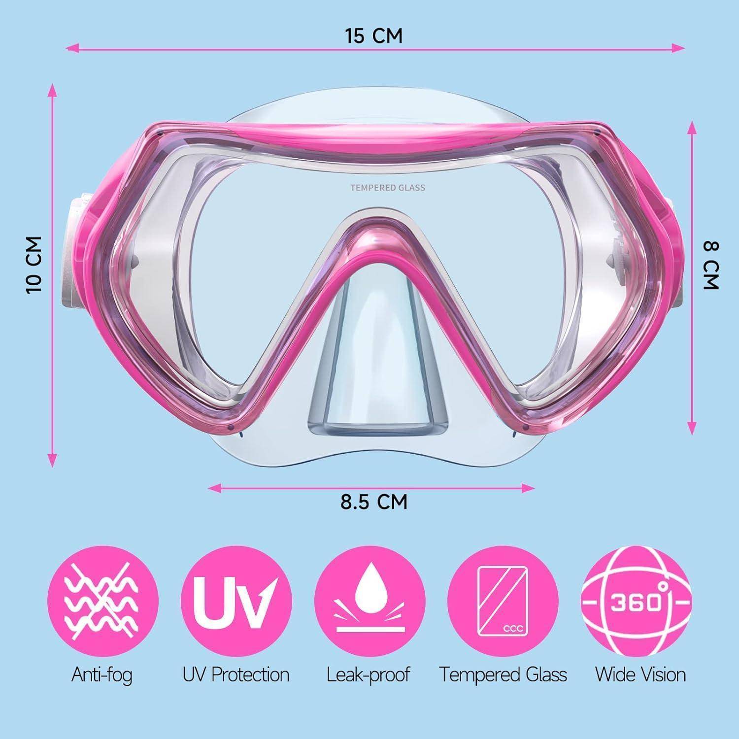 Taucherbrille Kinder Schwimmbrille Schnorchelmaske 180°Panorama HD
