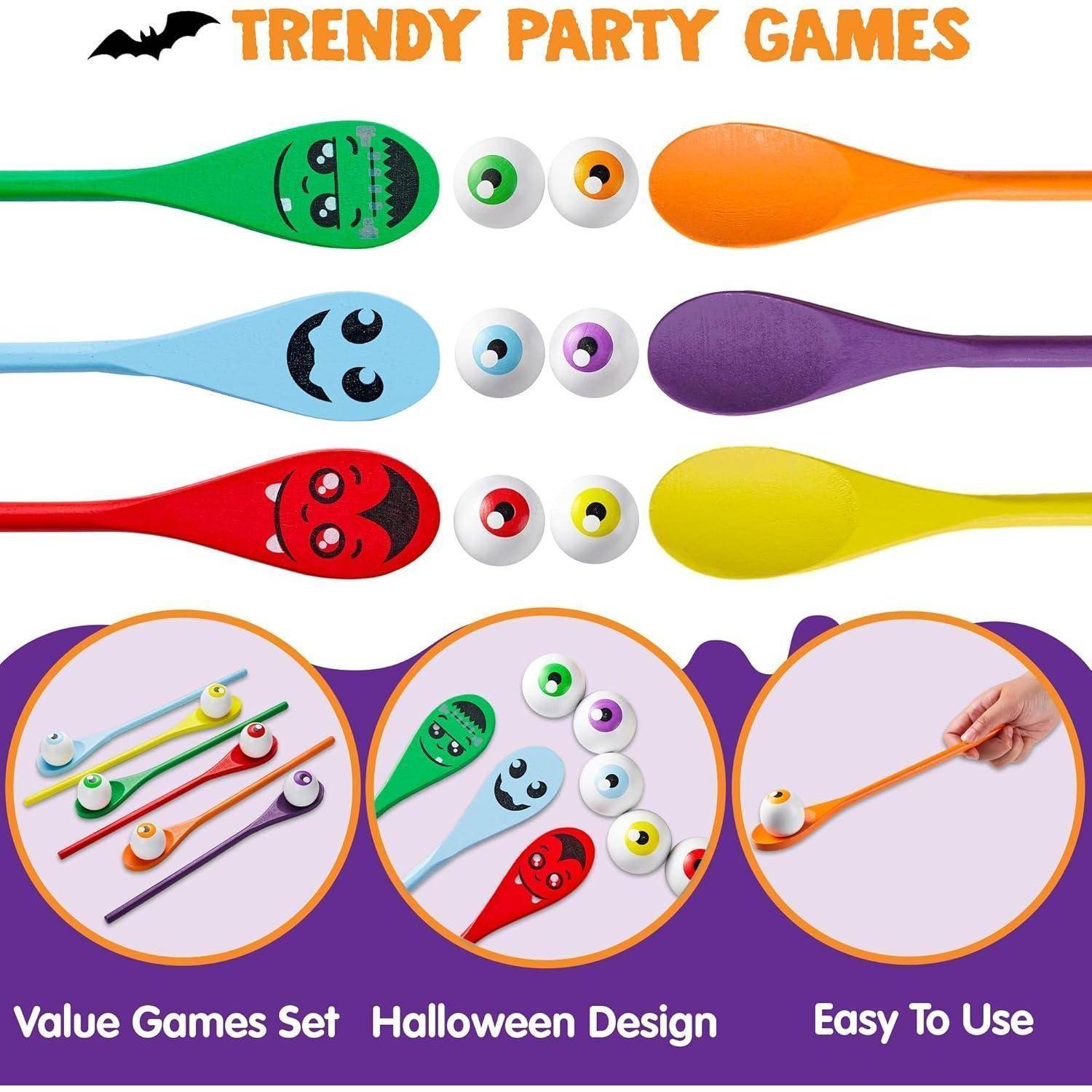 Halloween Ei und Löffel Rennspielset mit 6 Augäpfel und Löffel