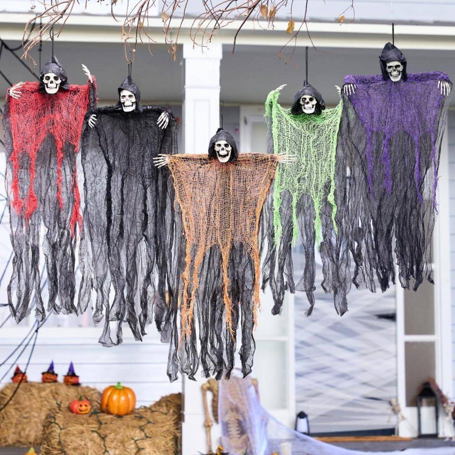 5 Stück Halloween hängende Sensenmänner Set 70,1 cm Skelett Geister