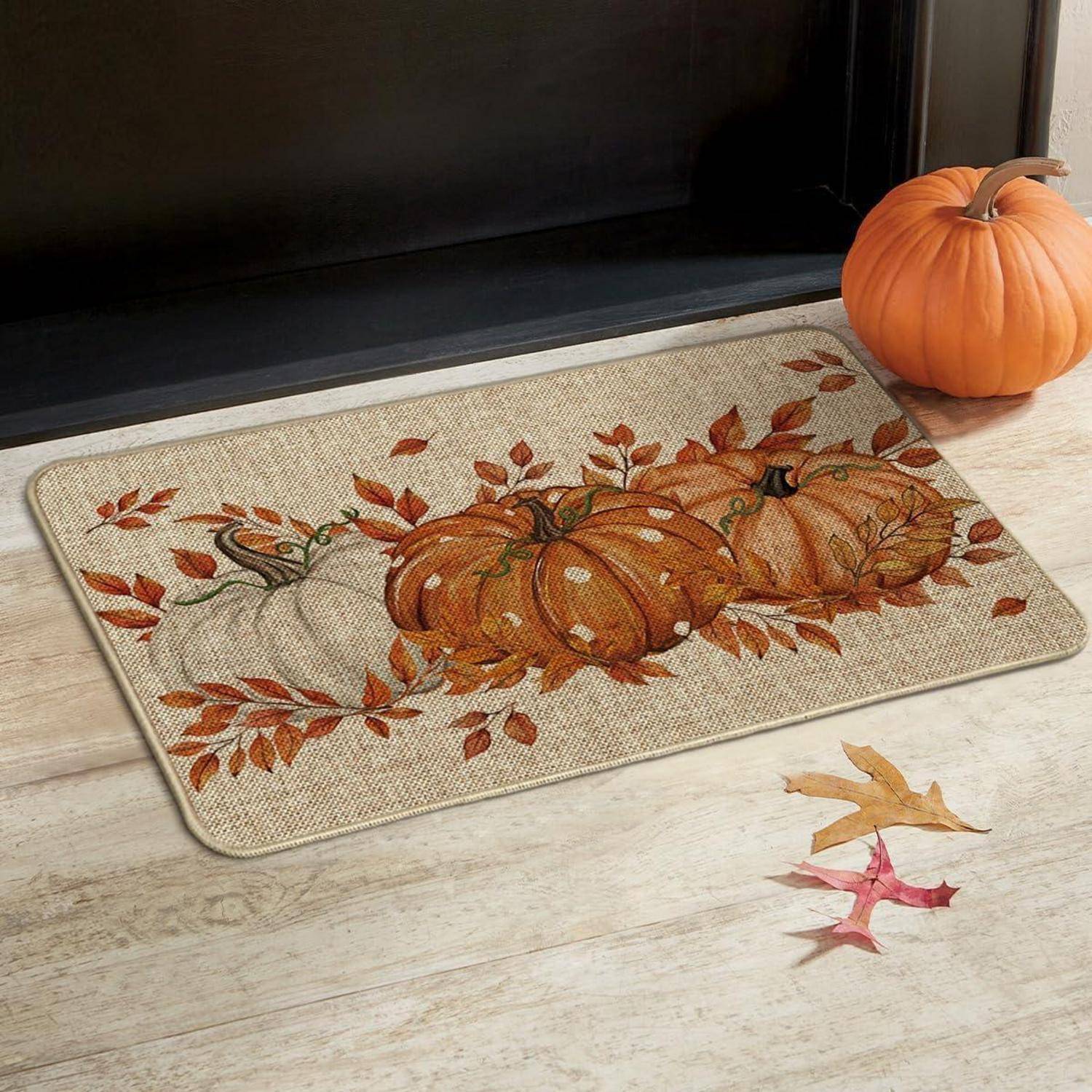 Orange Kürbisse Ahornblätter Herbst Fußmatte 40x60 cm
