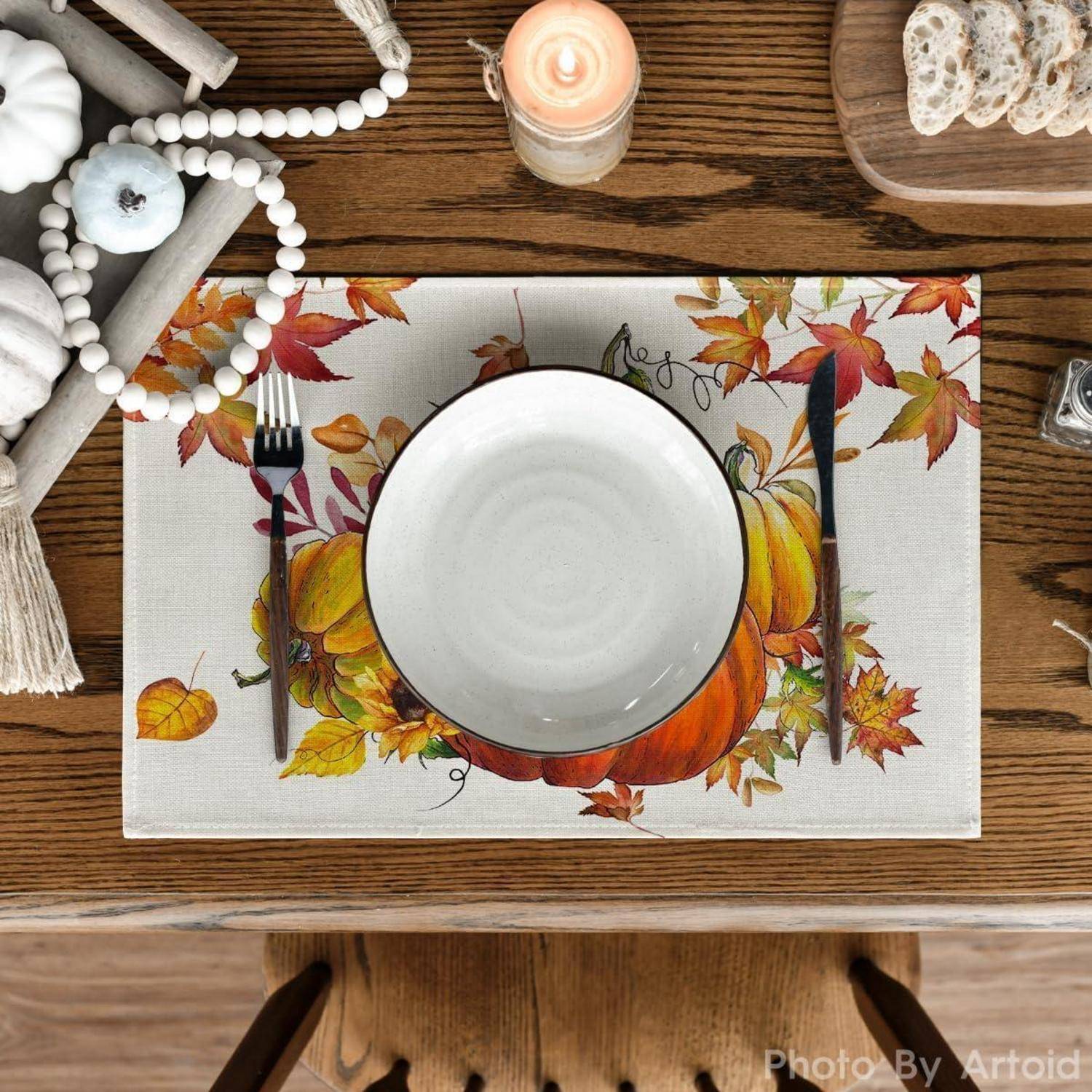 Herbst Tischsets 4er Set Kürbisse Ahornblätter Sonnenblumen 37cm