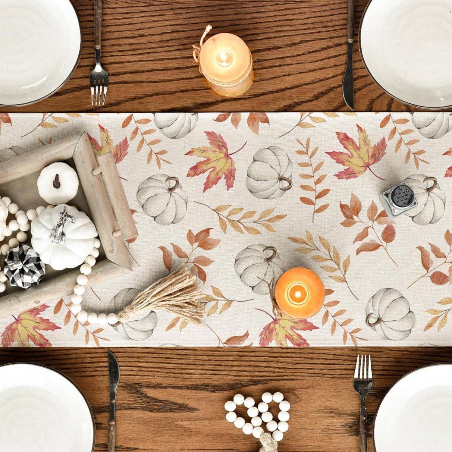 Orange Kürbisse Blätter Herbst Tischläufer 40x240 cm Bunte Küche