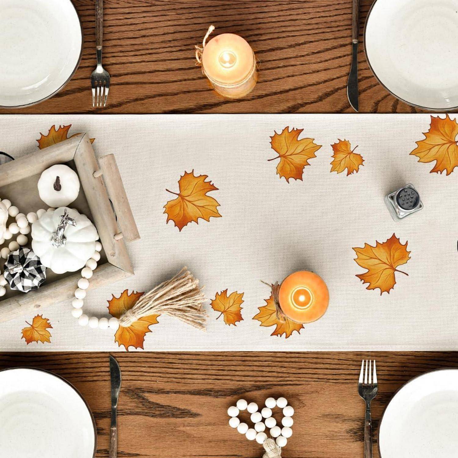 Herbst Tischläufer Kürbisse Ahornblätter Küche Dekoration 40x100 cm