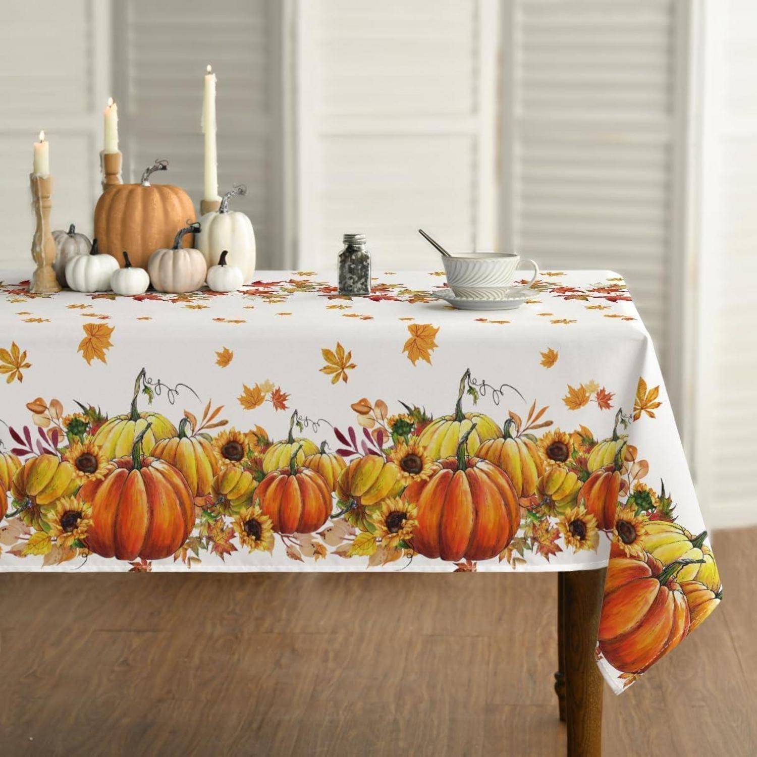Herbst Tischdecke 140x180 cm Sonnenblumen Kürbisse Ahornblätter