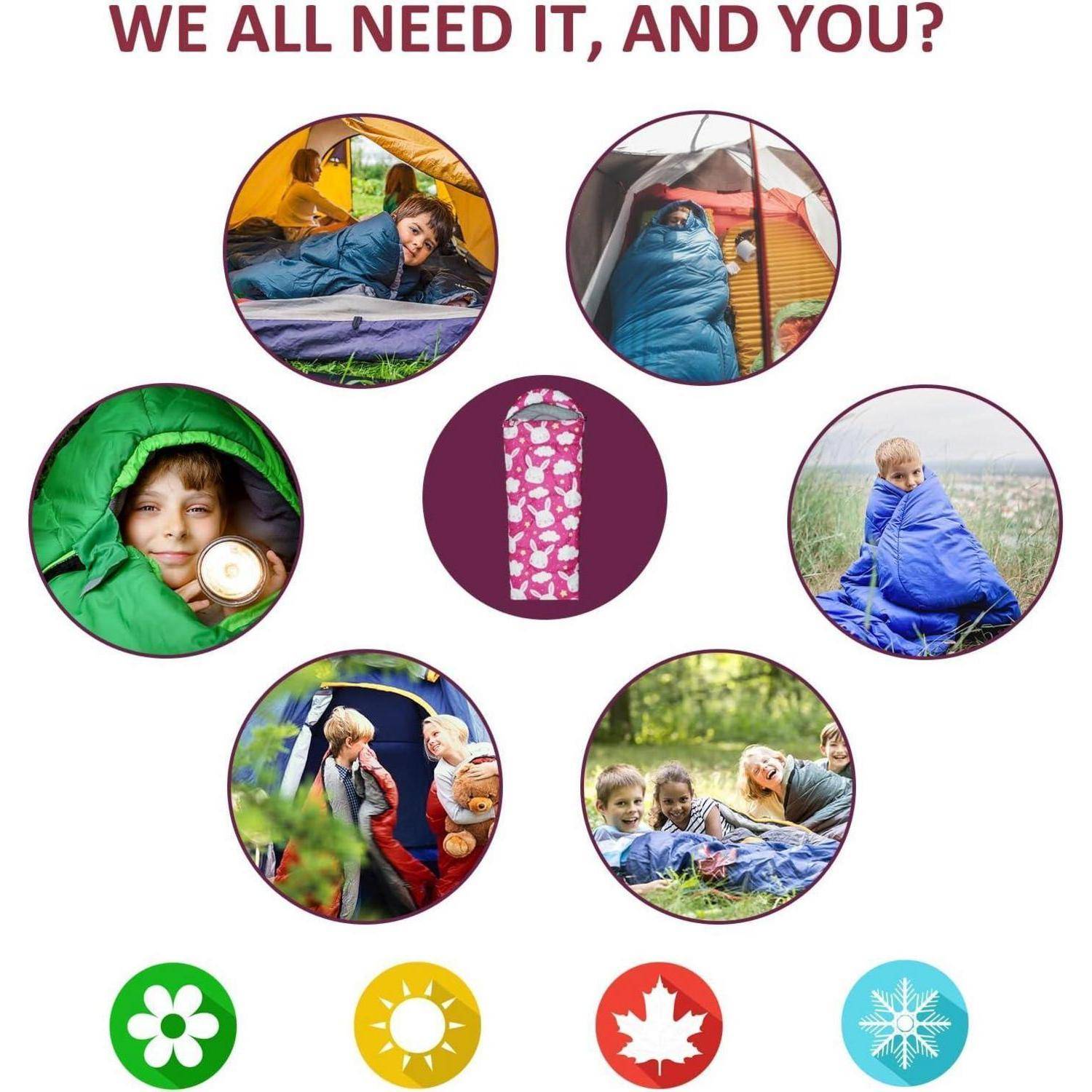 Kinder Schlafsack Camping 3 Jahreszeiten warm wasserdicht Outdoor
