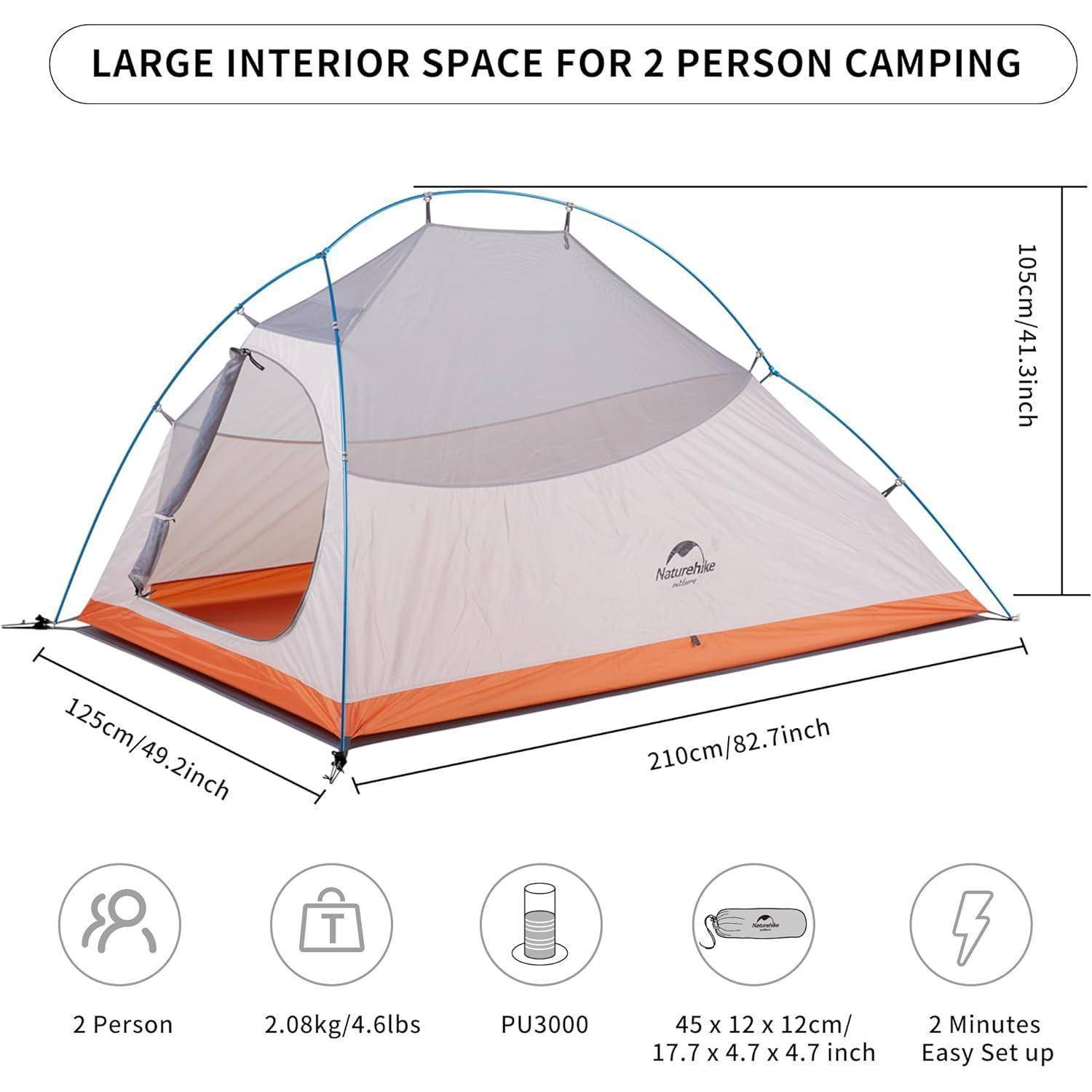 Ultraleichtes Campingzelt 2 Personen 3-4 Saison Orange