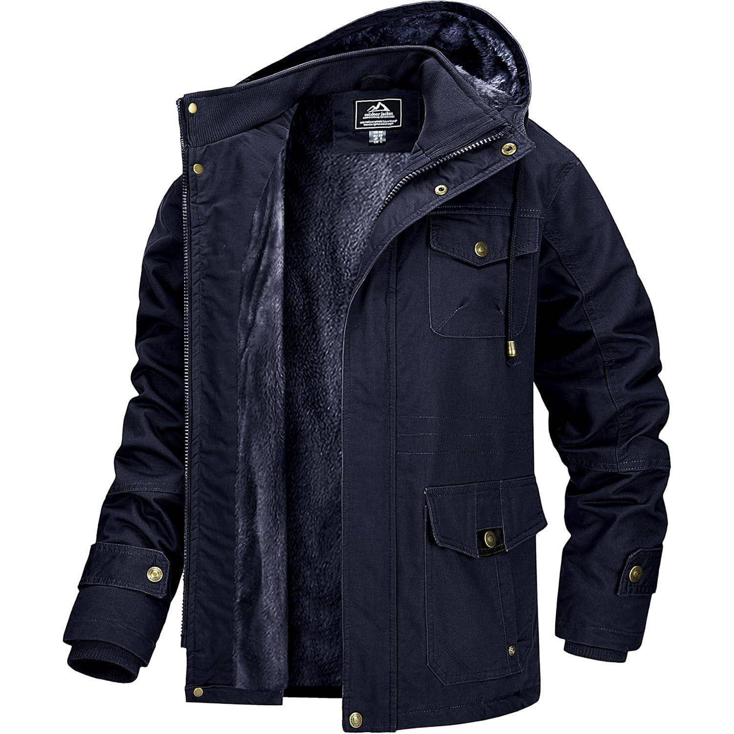 Winterjacke Herren Fleece Winterparka Winddicht Kapuze L Dunkelblau