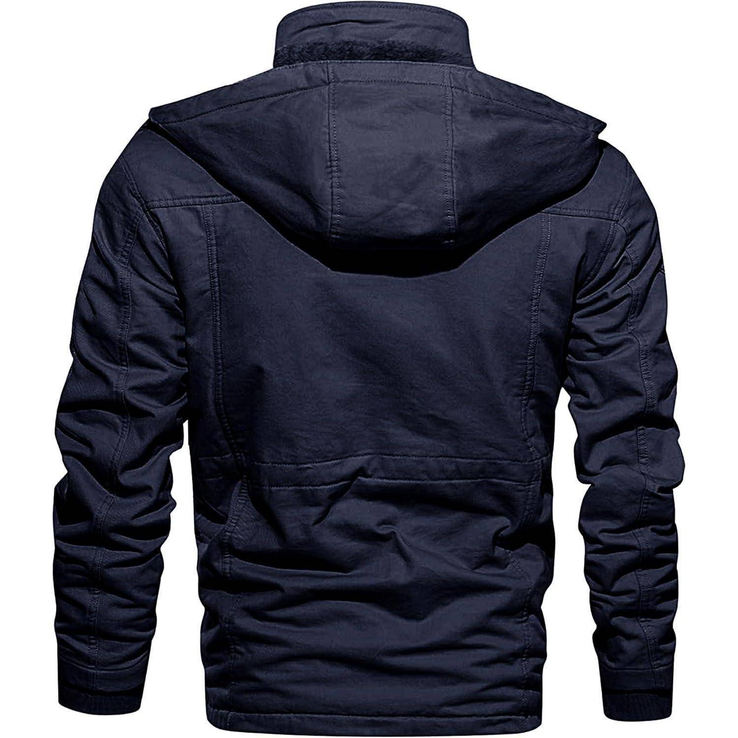 Winterjacke Herren Fleece Winterparka Winddicht Kapuze L Dunkelblau
