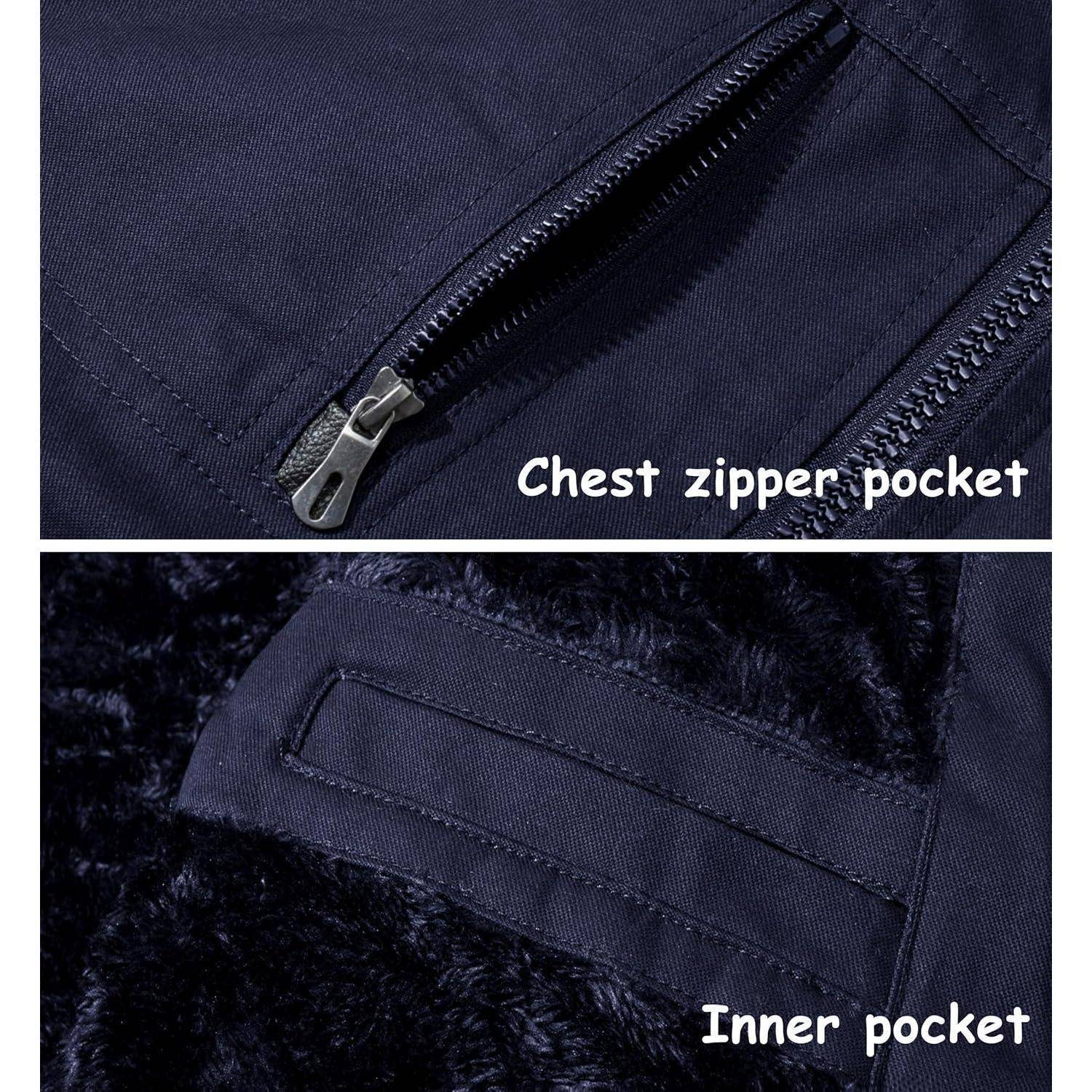 Winterjacke Herren Fleece Winterparka Winddicht Kapuze L Dunkelblau