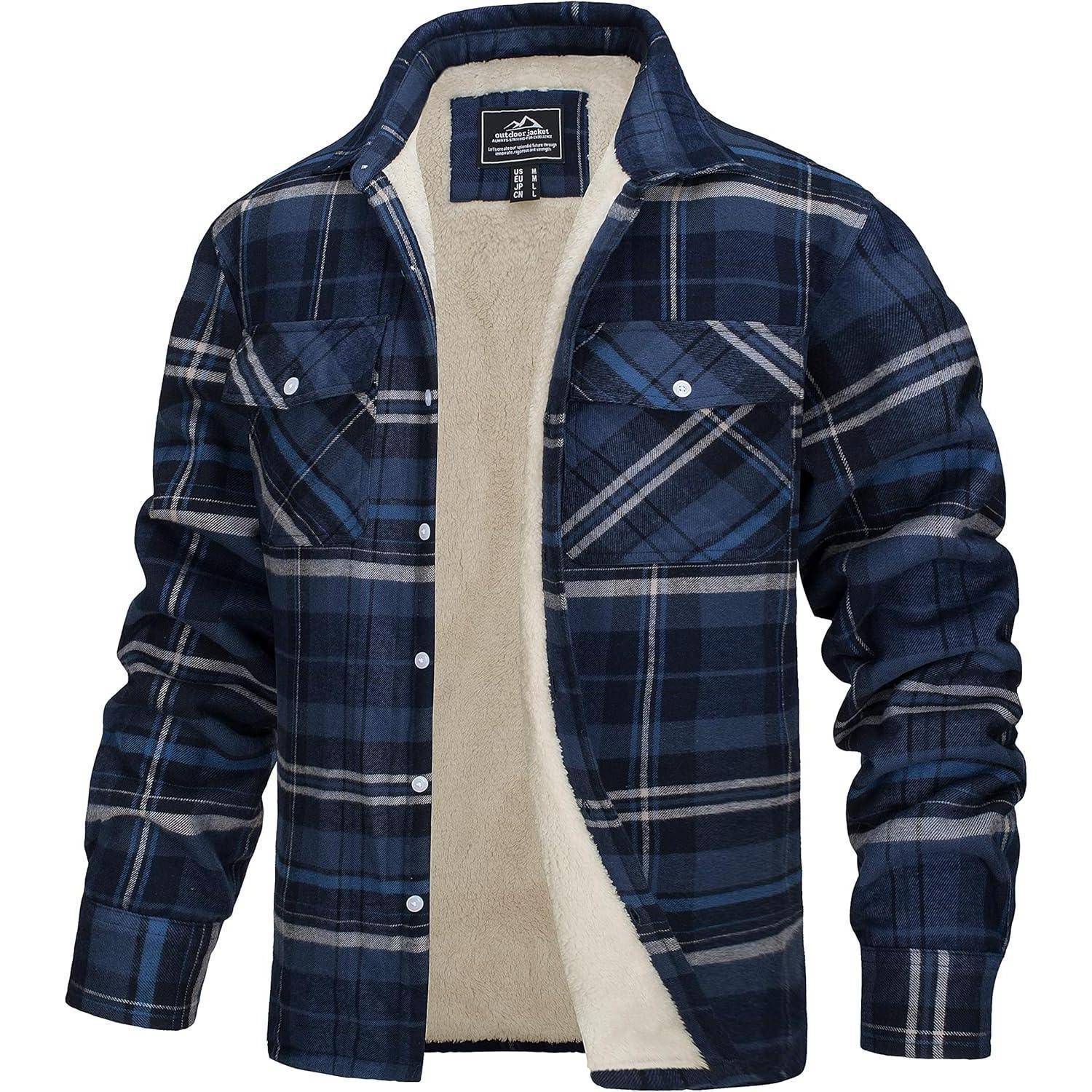 Herren Fleece Thermohemd Flanellholzfäller Winter Jacke Blau Grau S