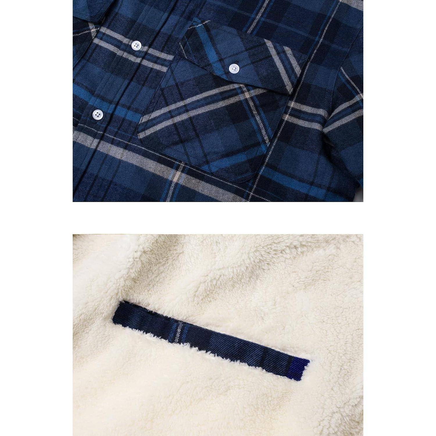 Herren Fleece Thermohemd Flanellholzfäller Winter Jacke Blau Grau S