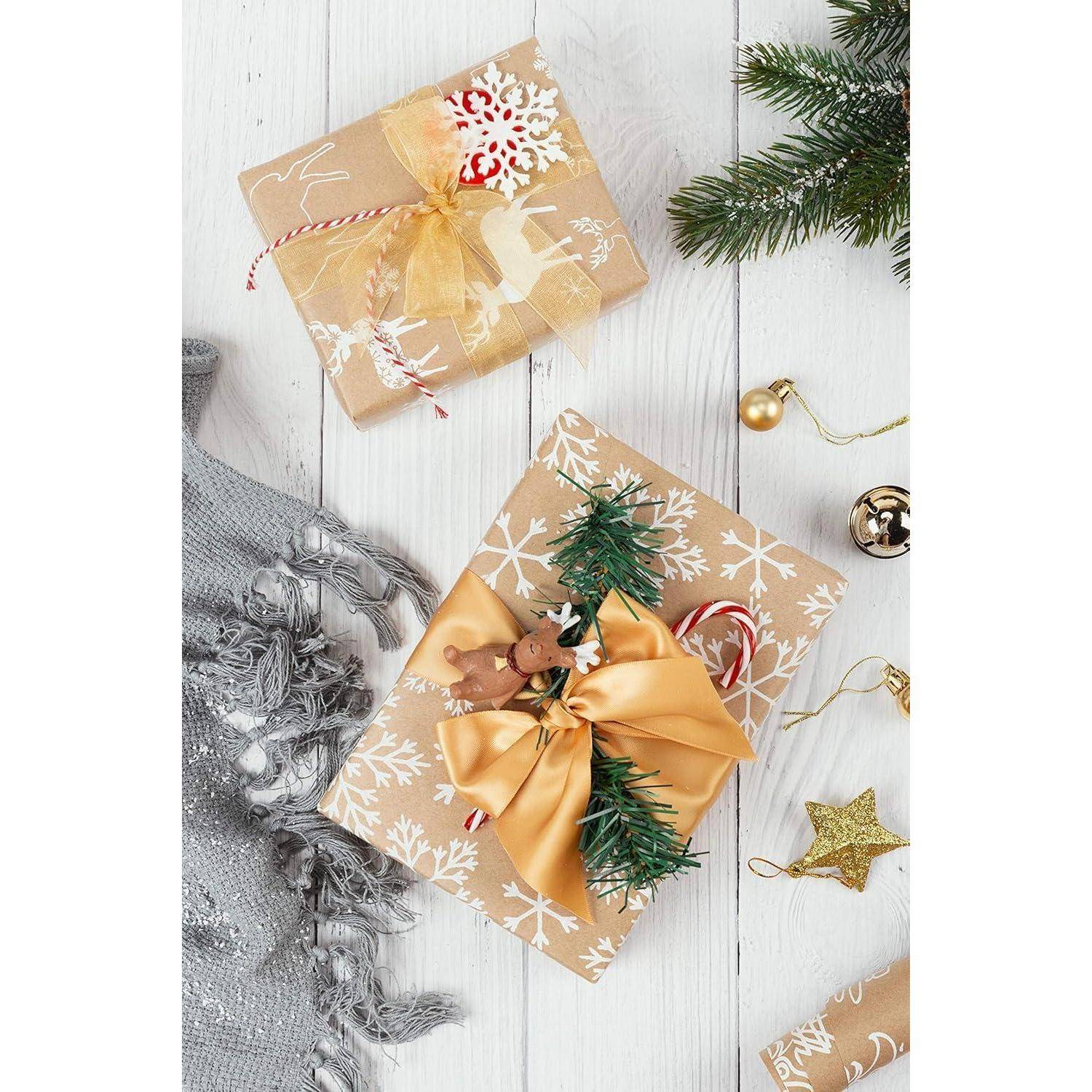 Weihnachtspapierrolle Braunes Kraftpapier 3D White Christmas Print - 4