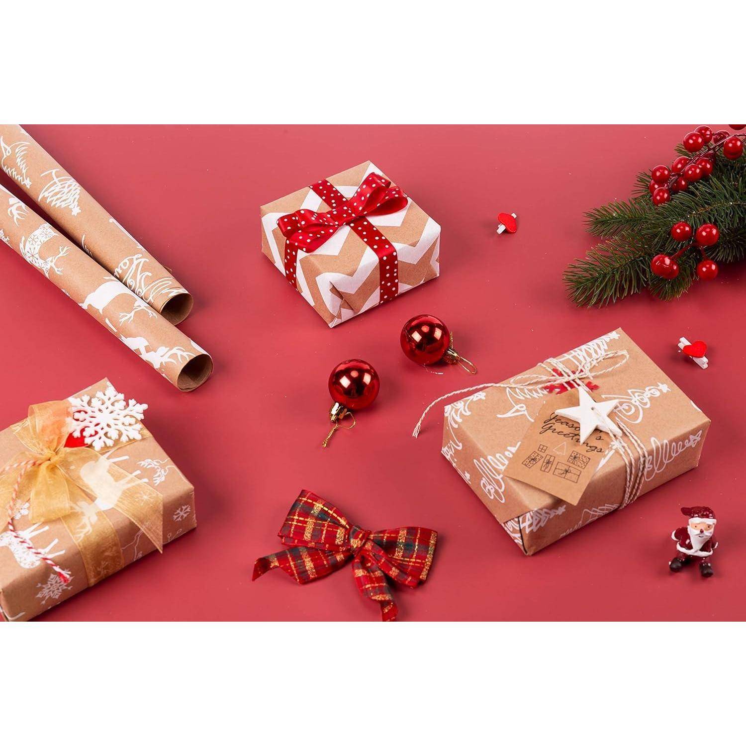 Weihnachtspapierrolle Braunes Kraftpapier 3D White Christmas Print - 4