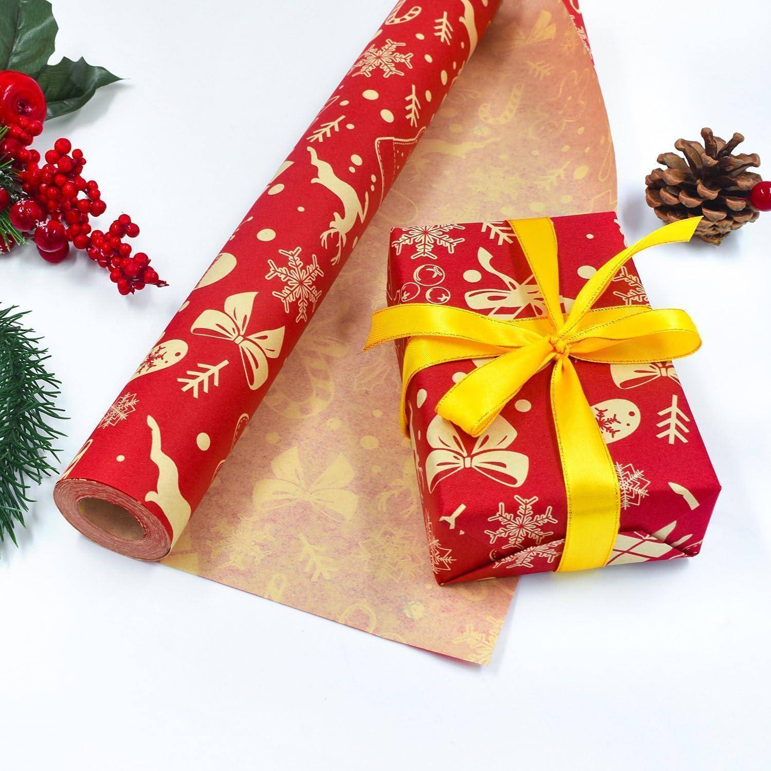 Weihnachtsgeschenkpapierrolle 43x15m rot Kraftpapier umweltfreundlich