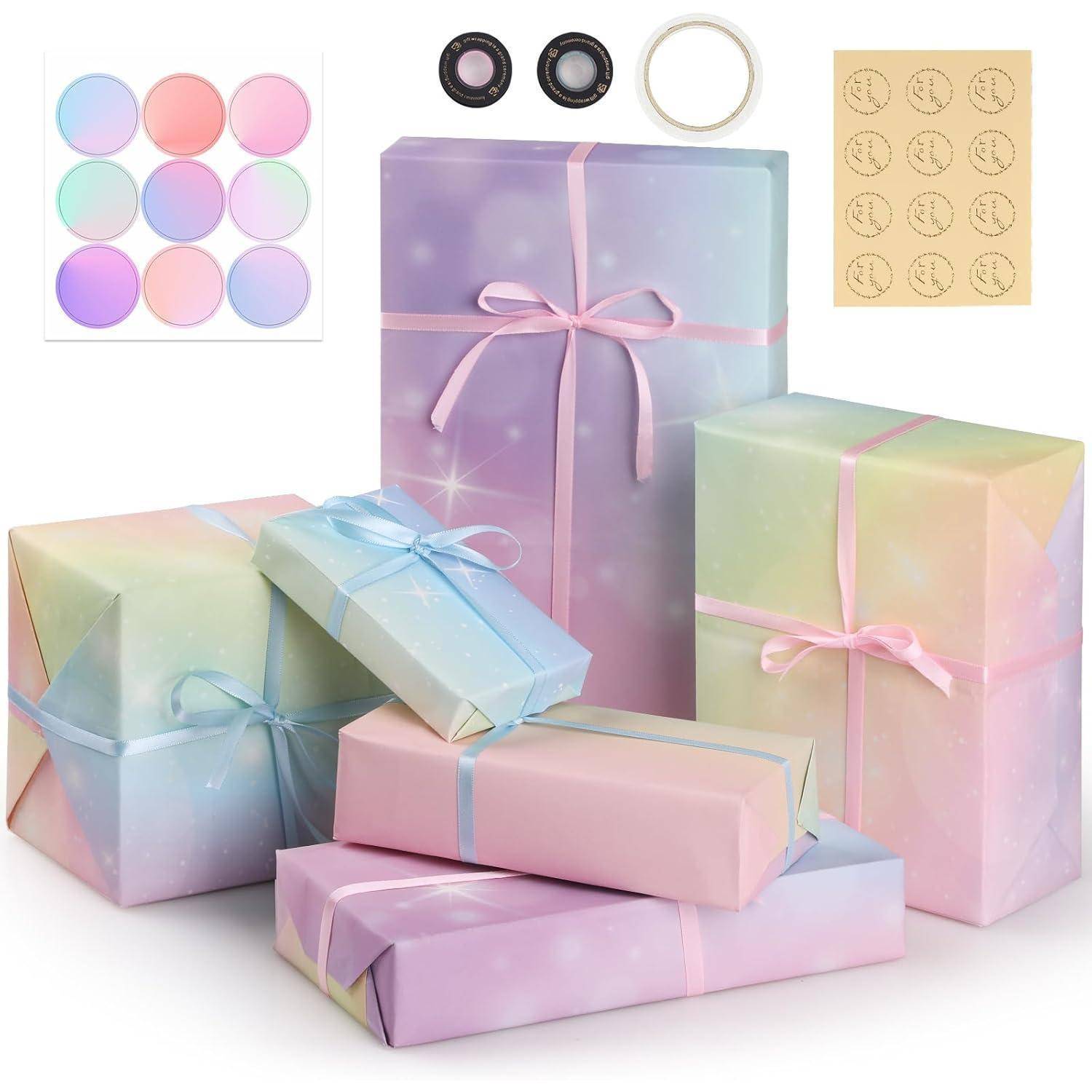Geschenkpapier Geburtstag Fantasy-Farbverlauf Rosa Lila 6 Blätter