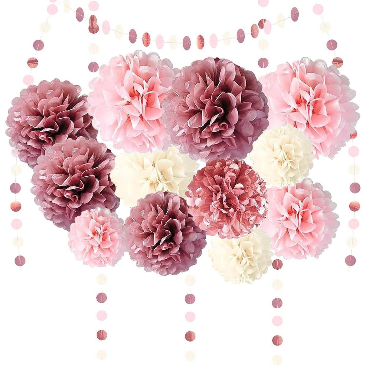 Partydekoration Pompons 15 Stück Rosa Weiß Seidenpapier Geburtstag