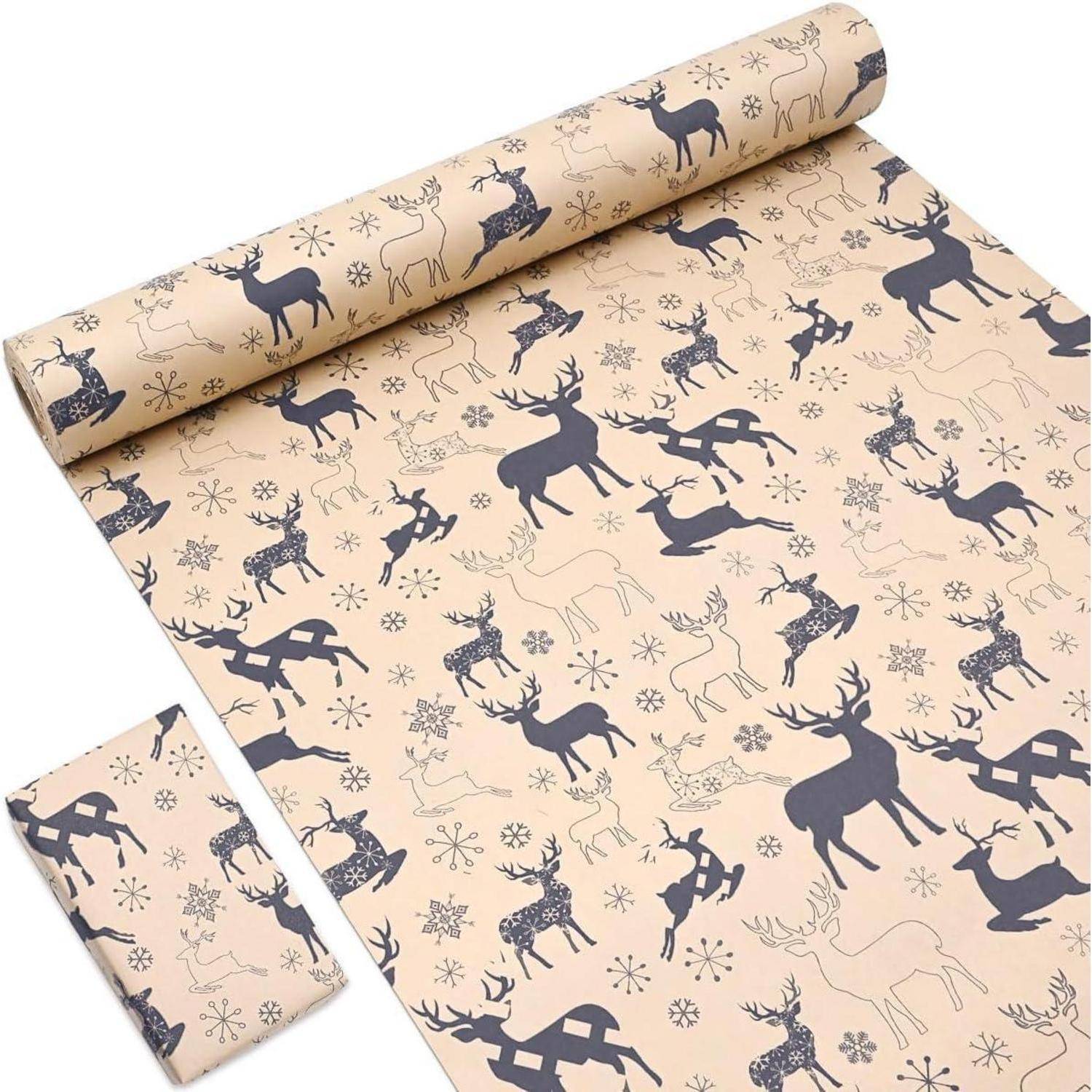 Geschenkpapier Kraftpapier Elch Schneeflocke 15m 43cm Weihnachten