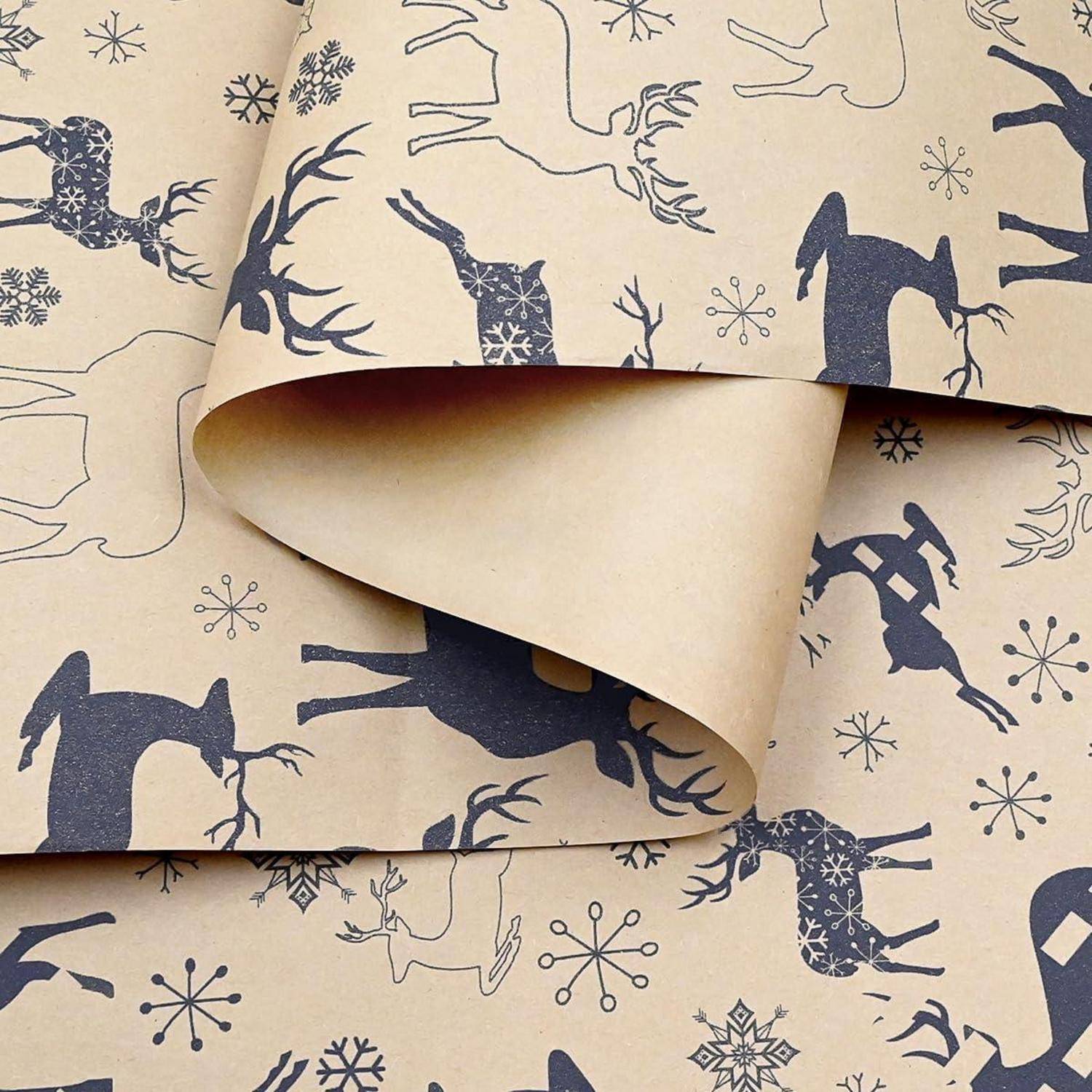 Geschenkpapier Kraftpapier Elch Schneeflocke 15m 43cm Weihnachten