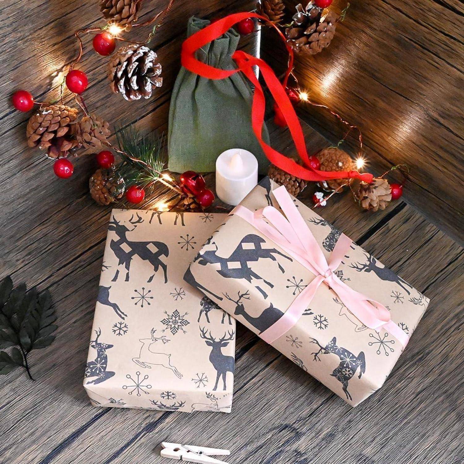 Geschenkpapier Kraftpapier Elch Schneeflocke 15m 43cm Weihnachten