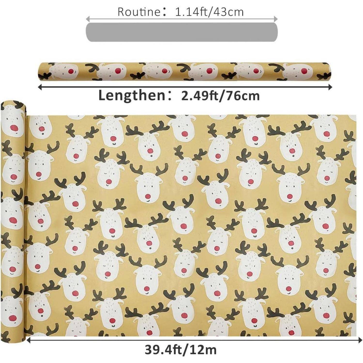 Großes Weihnachts-Geschenkpapier 76cm x 12m Elch Design Kraftpapier