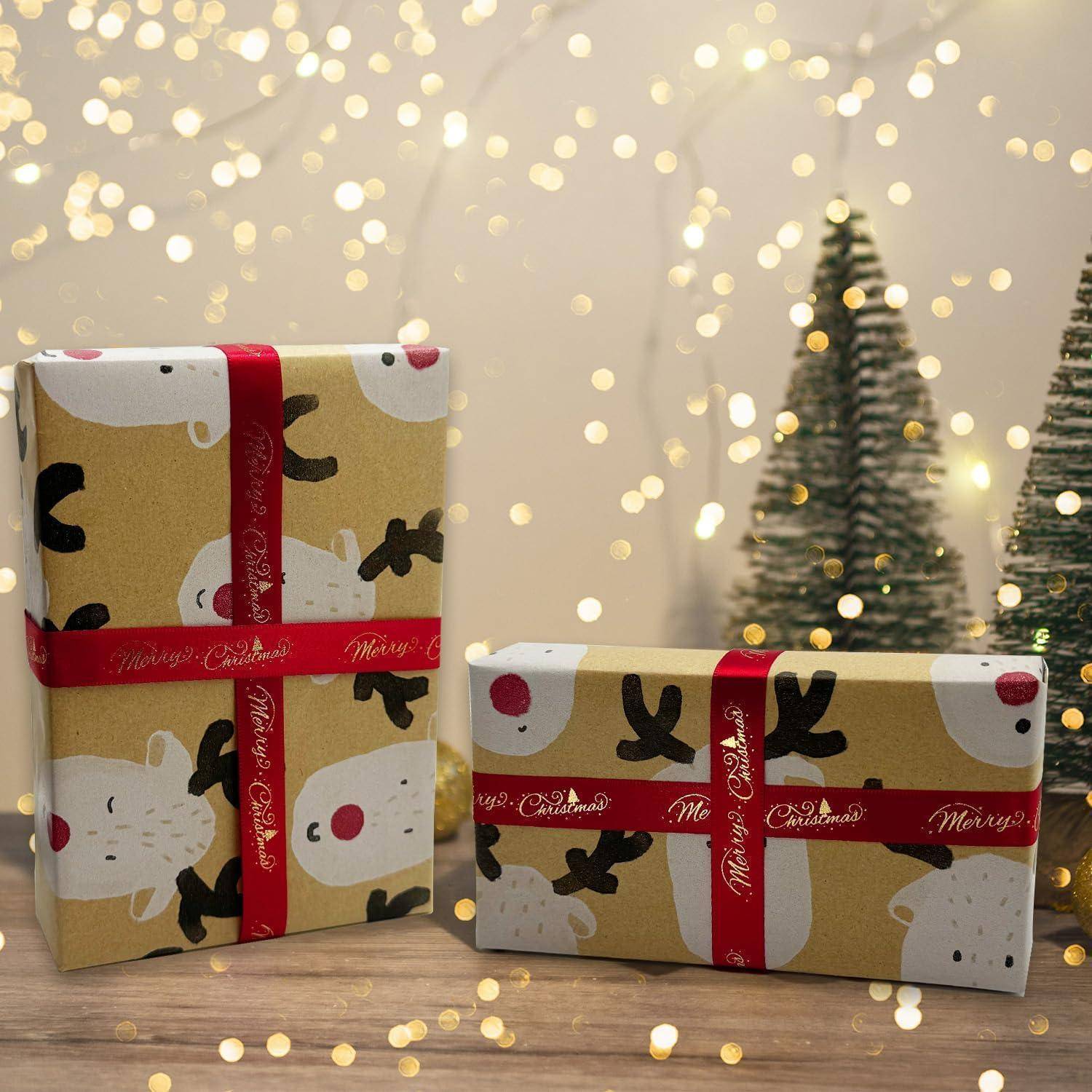 Großes Weihnachts-Geschenkpapier 76cm x 12m Elch Design Kraftpapier